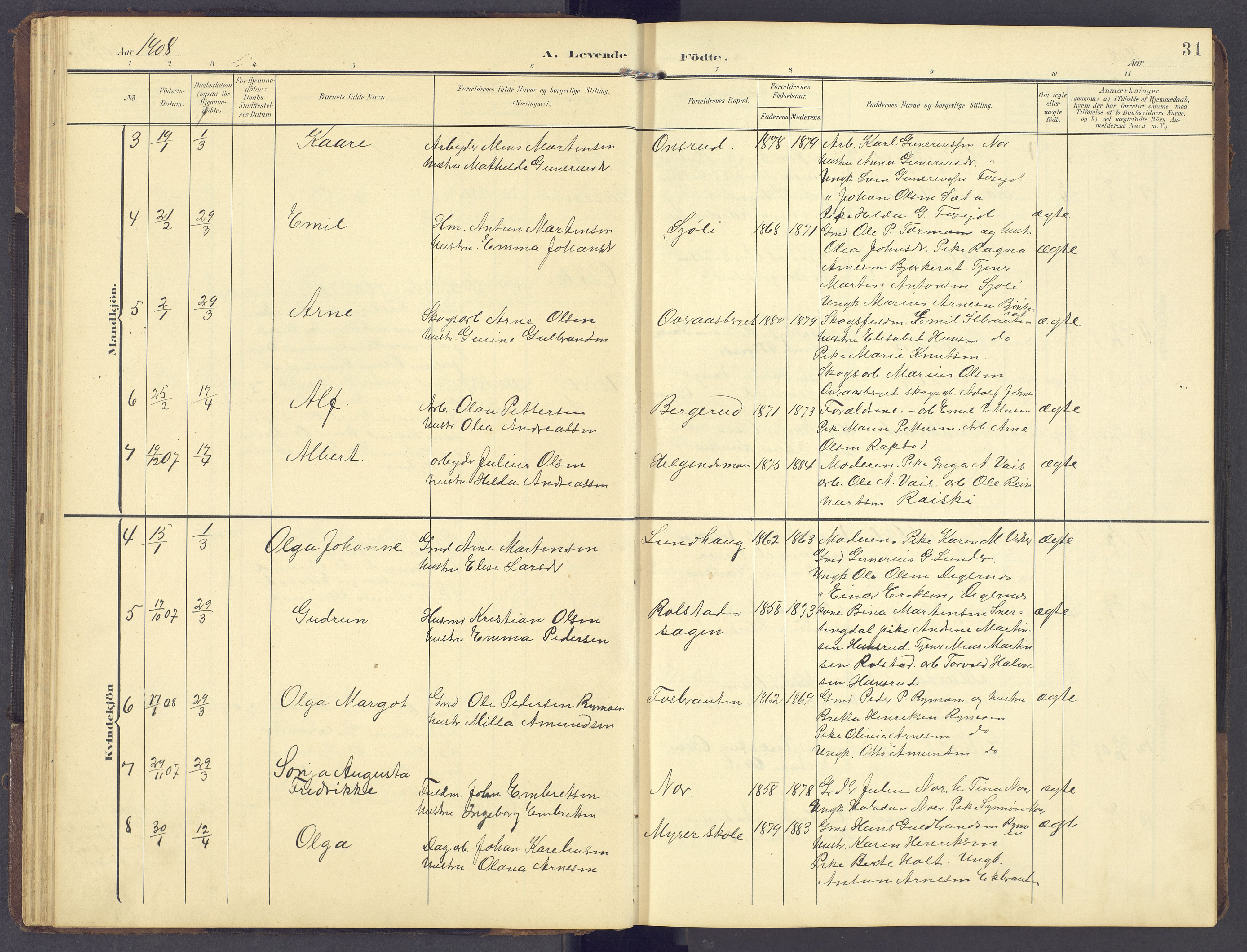 Brandval prestekontor, AV/SAH-PREST-034/H/Ha/Hab/L0003: Parish register (copy) no. 3, 1904-1917, p. 31