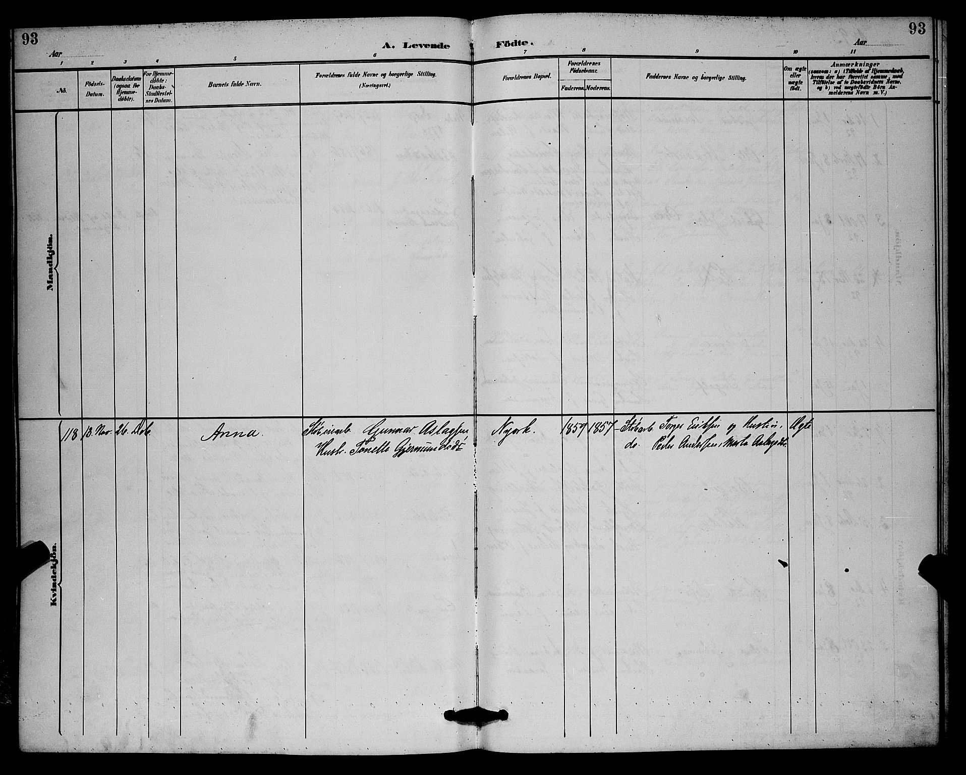 St. Johannes sokneprestkontor, SAST/A-101814/001/30/30BB/L0002: Parish register (copy) no. B 2, 1888-1901, p. 93