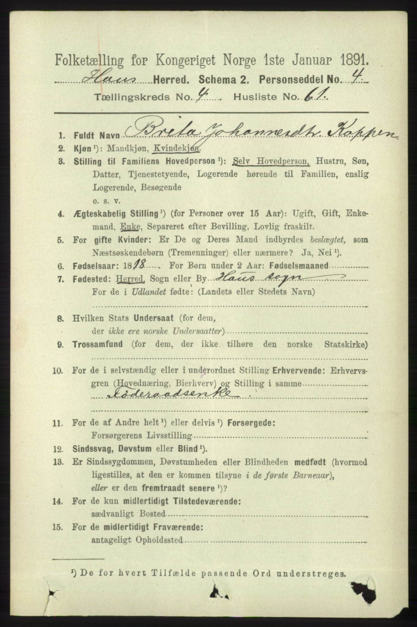 RA, 1891 census for 1250 Haus, 1891, p. 1745