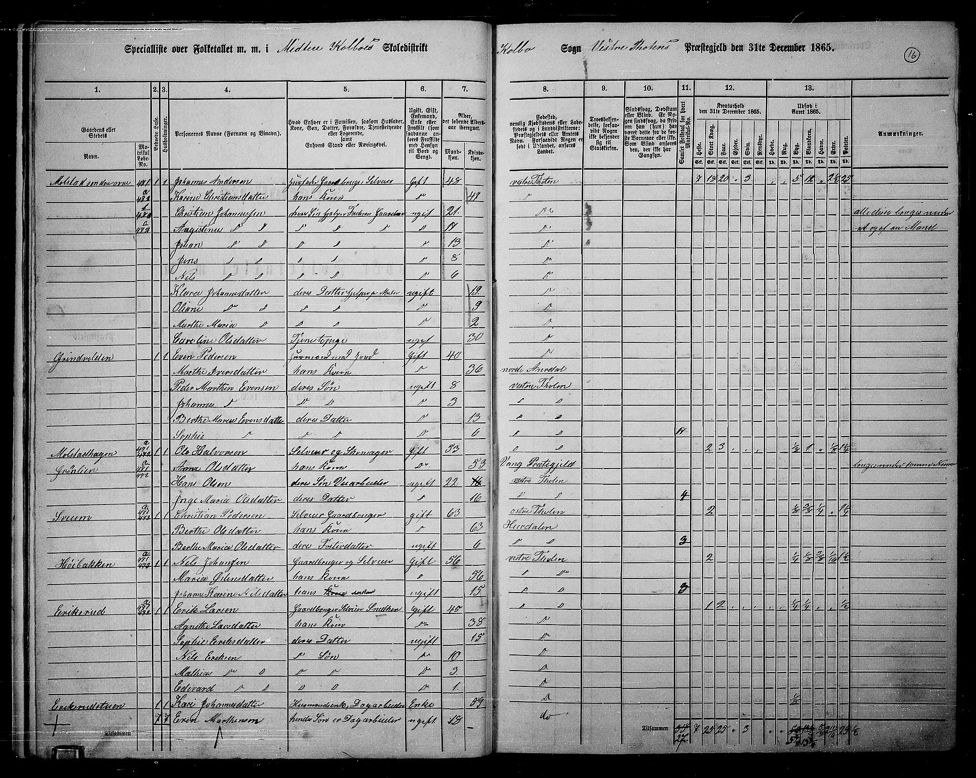 RA, 1865 census for Vestre Toten, 1865, p. 180