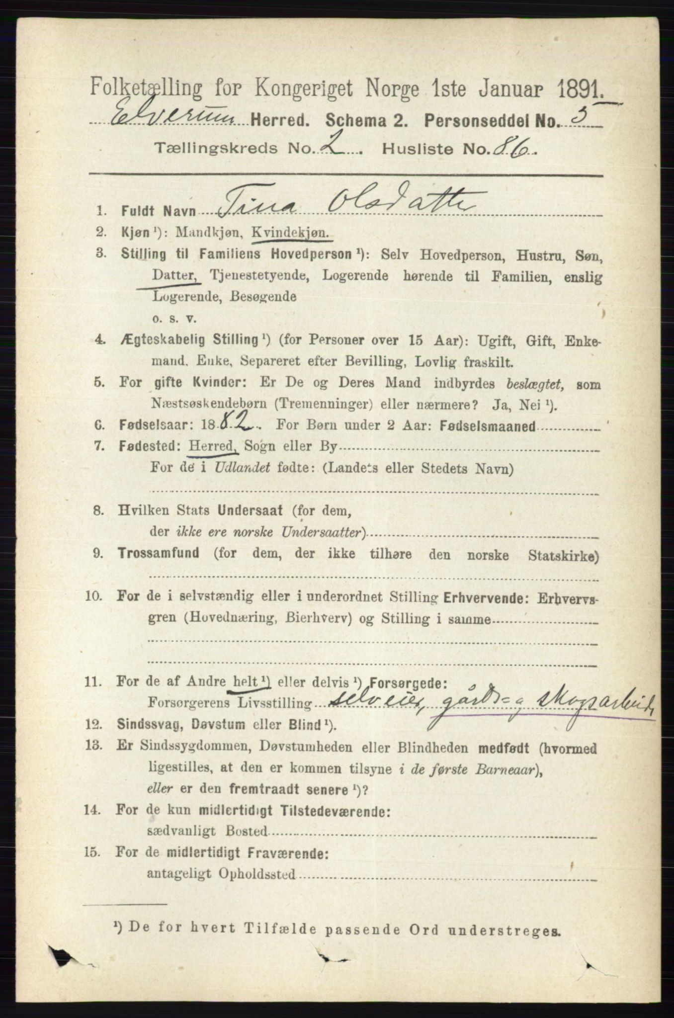 RA, 1891 census for 0427 Elverum, 1891, p. 1776