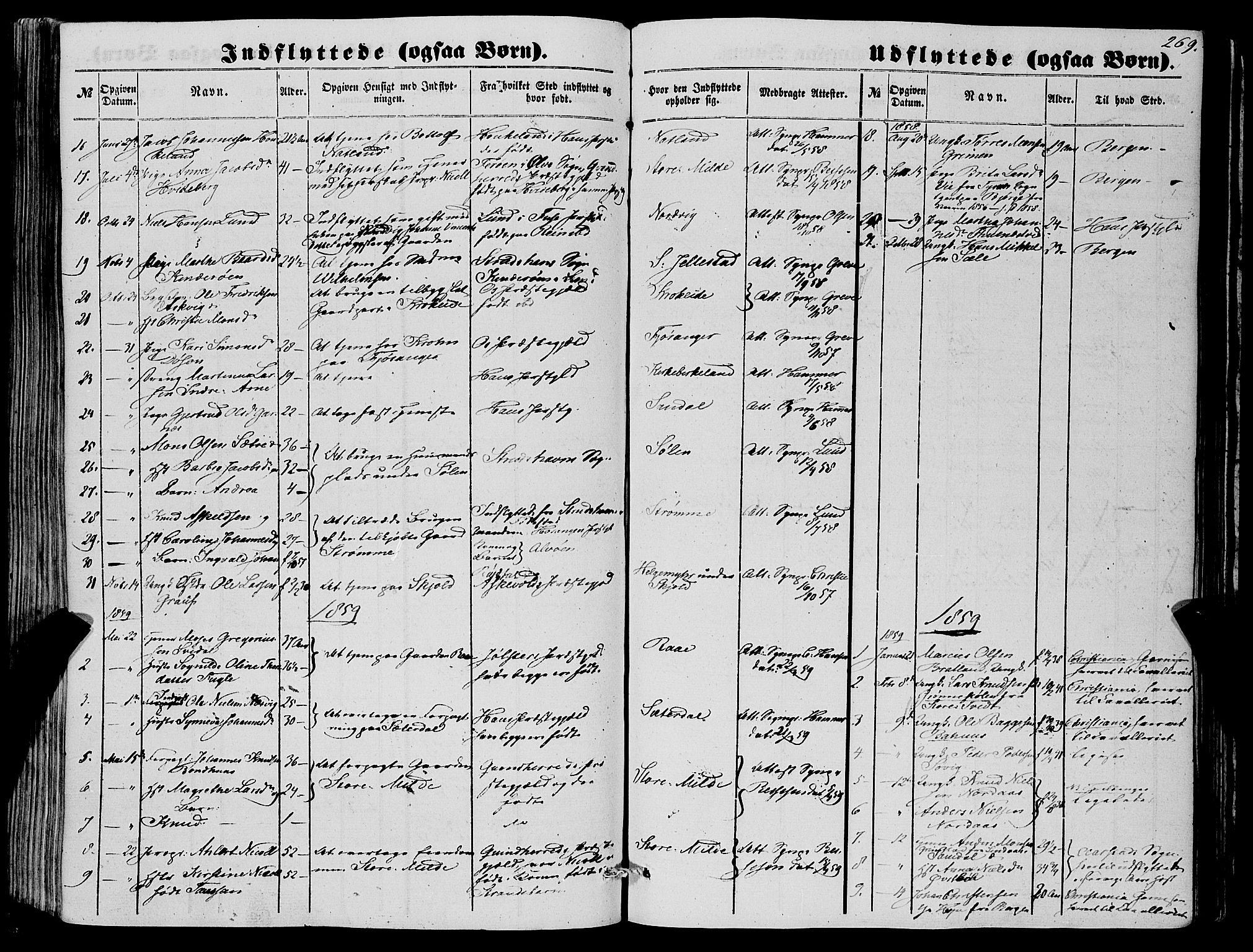 Fana Sokneprestembete, SAB/A-75101/H/Haa/Haaa/L0011: Parish register (official) no. A 11, 1851-1862, p. 269