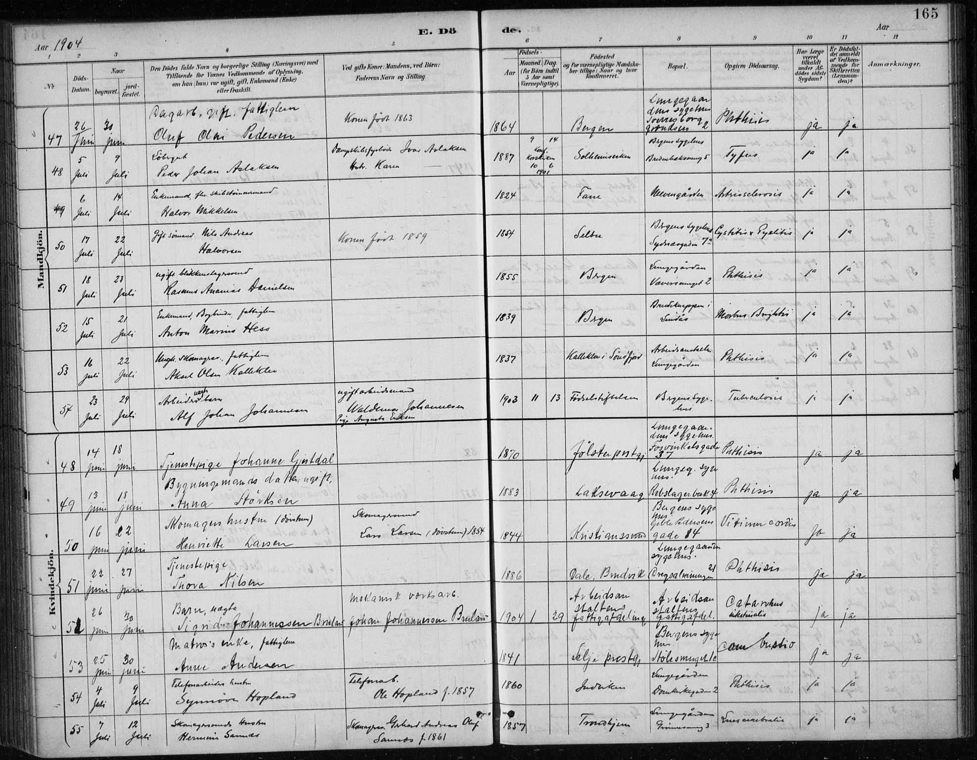 Bergen kommunale pleiehjem - stiftelsespresten, AV/SAB-A-100281: Parish register (official) no. A 5, 1887-1908, p. 165