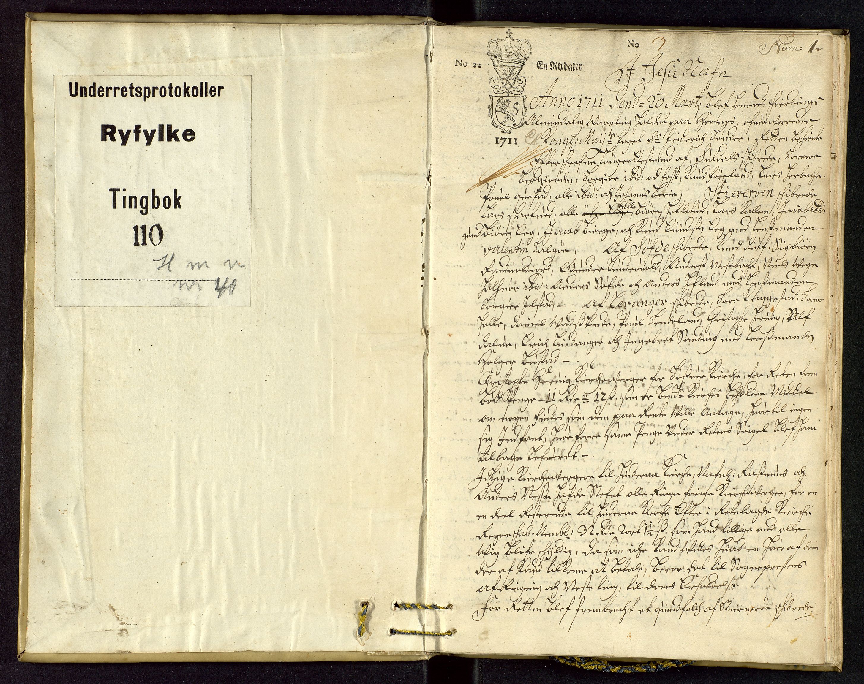 Ryfylke tingrett, SAST/A-100055/001/I/IB/IBBb/L0040: Tingbok, Hemnes, 1711, p. 0b-1a