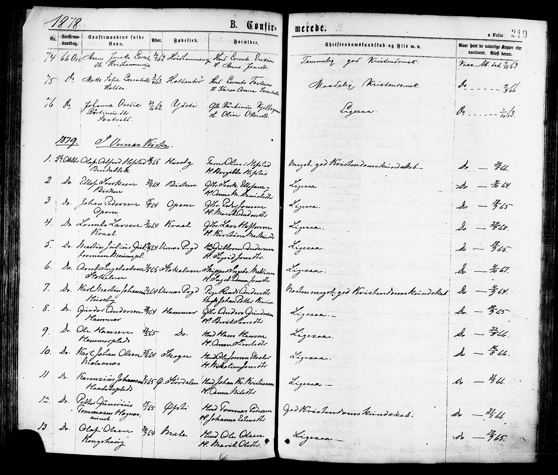 Ministerialprotokoller, klokkerbøker og fødselsregistre - Nord-Trøndelag, SAT/A-1458/709/L0076: Parish register (official) no. 709A16, 1871-1879, p. 219