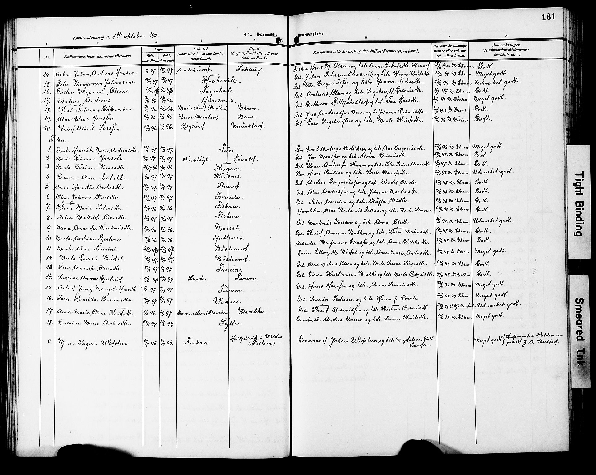 Ministerialprotokoller, klokkerbøker og fødselsregistre - Møre og Romsdal, SAT/A-1454/501/L0018: Parish register (copy) no. 501C04, 1902-1930, p. 131