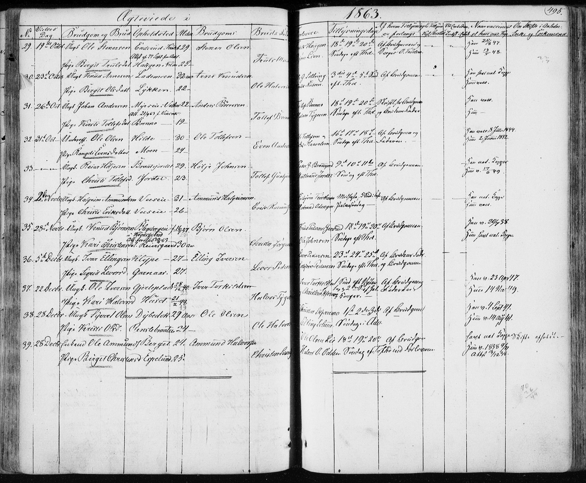 Nes kirkebøker, SAKO/A-236/F/Fa/L0009: Parish register (official) no. 9, 1834-1863, p. 495