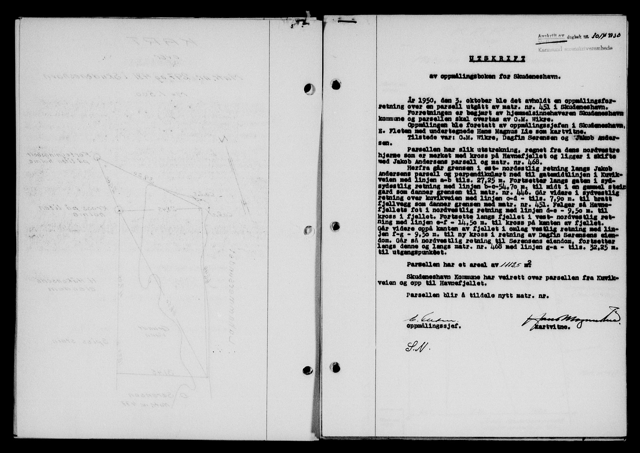 Karmsund sorenskriveri, SAST/A-100311/01/II/IIB/L0101: Mortgage book no. 81A, 1950-1951, Diary no: : 3014/1950