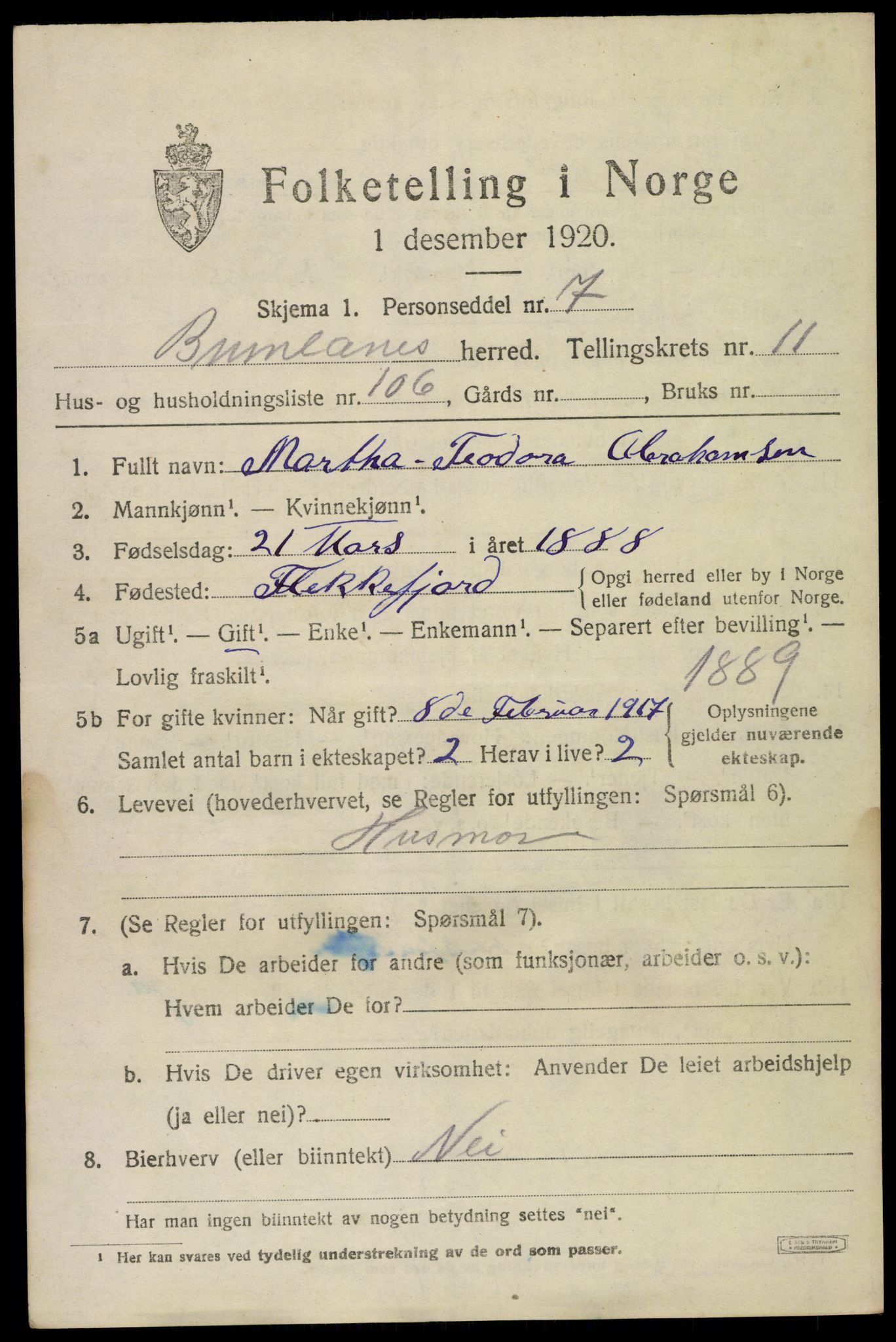 SAKO, 1920 census for Brunlanes, 1920, p. 10497