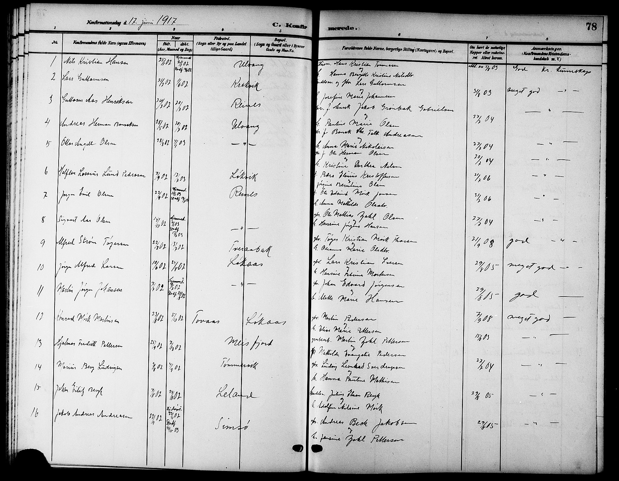 Ministerialprotokoller, klokkerbøker og fødselsregistre - Nordland, SAT/A-1459/832/L0494: Parish register (copy) no. 832C01, 1906-1922, p. 78