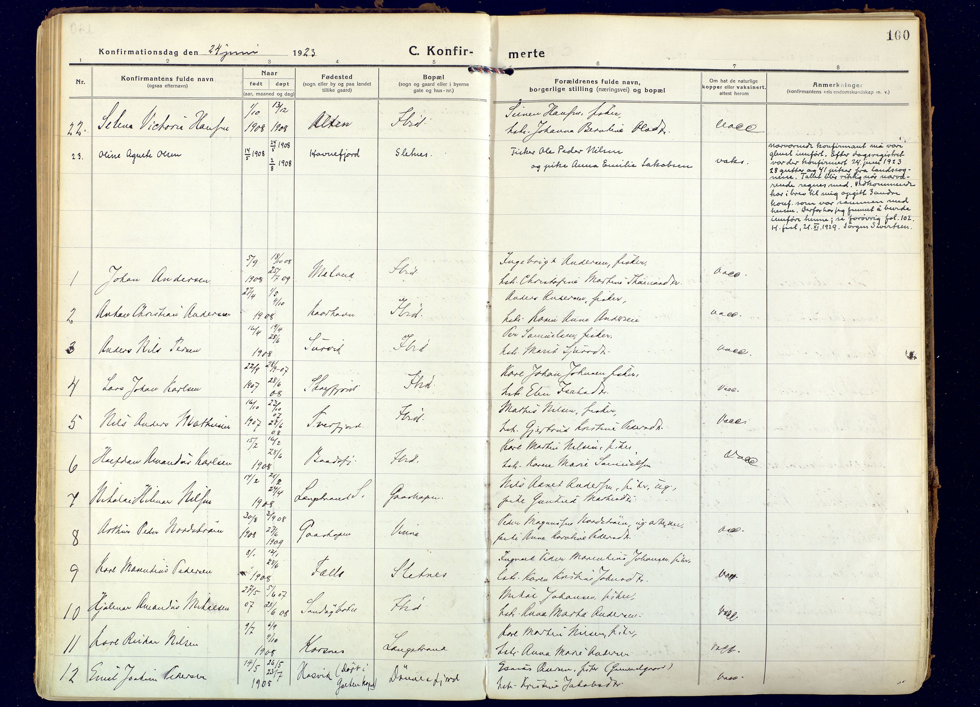 Hammerfest sokneprestkontor, AV/SATØ-S-1347/H/Ha/L0018.kirke: Parish register (official) no. 18, 1918-1933, p. 100