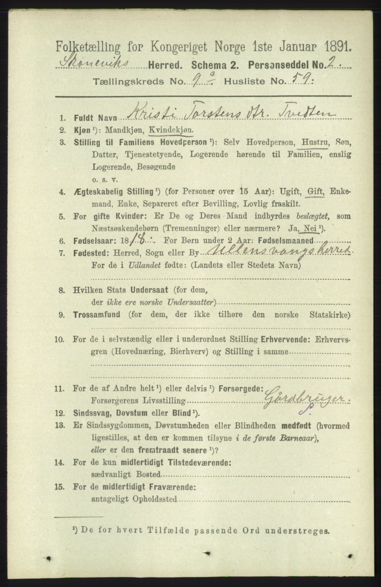 RA, 1891 census for 1212 Skånevik, 1891, p. 2845