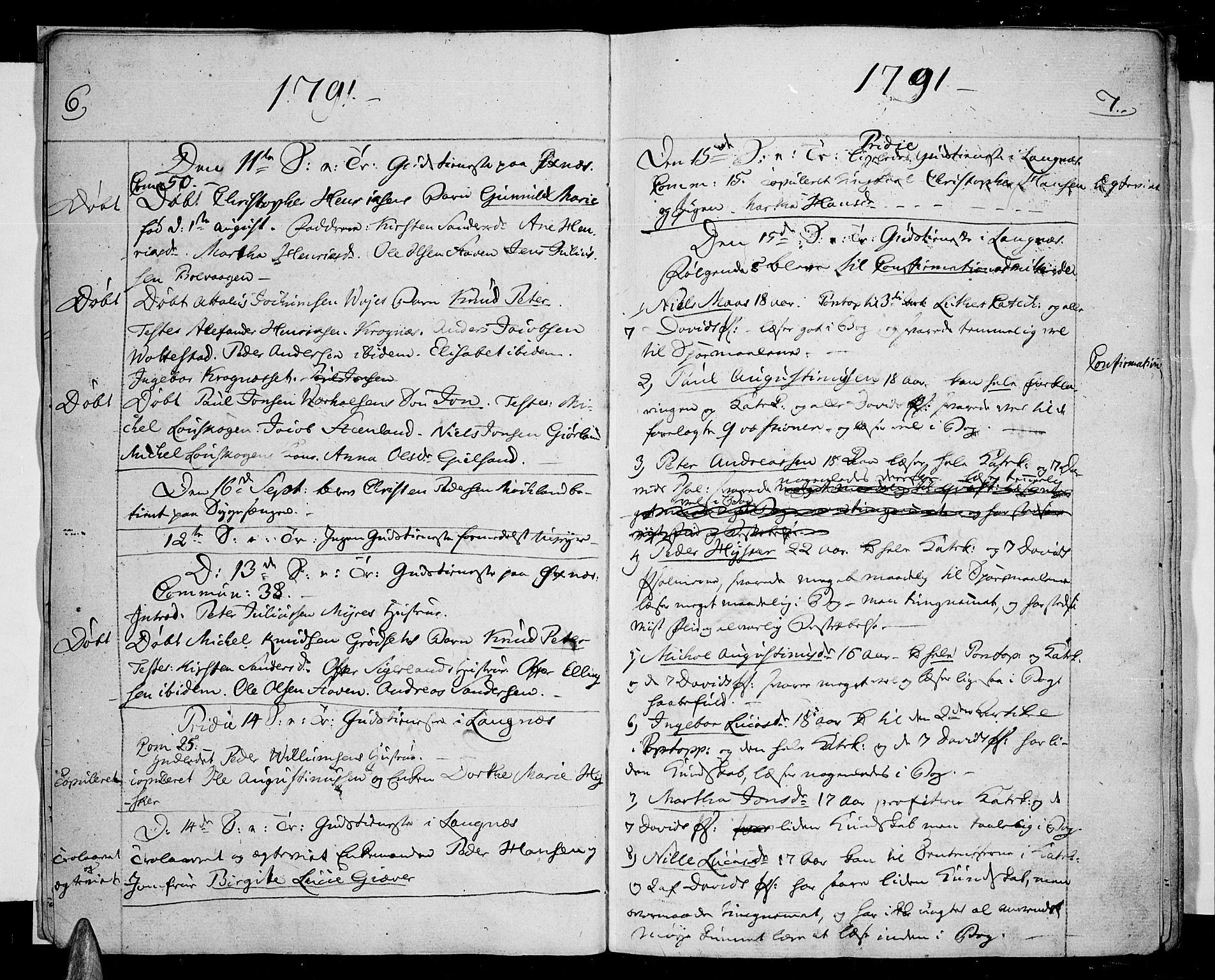 Ministerialprotokoller, klokkerbøker og fødselsregistre - Nordland, AV/SAT-A-1459/893/L1330: Parish register (official) no. 893A03, 1791-1820, p. 6-7