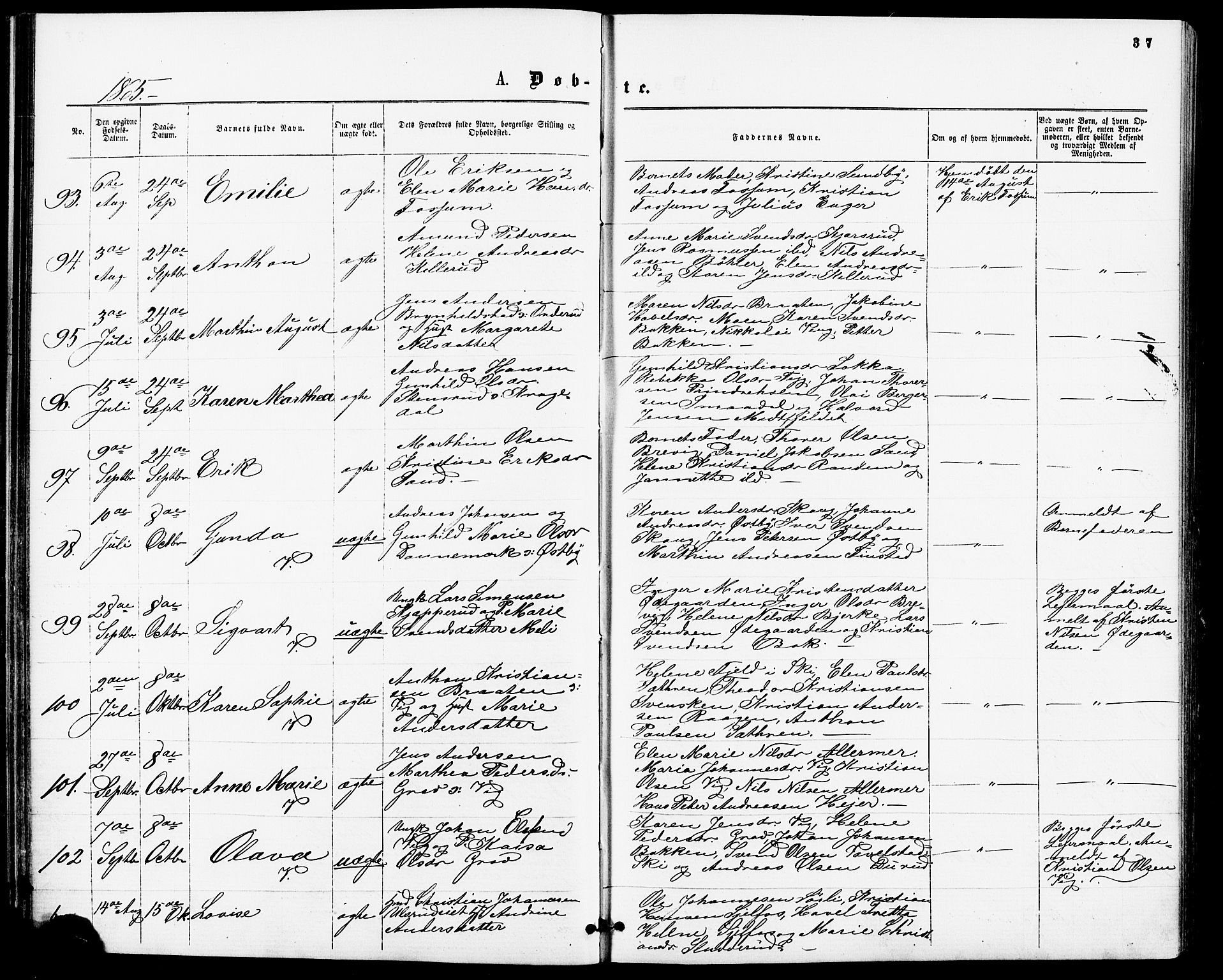 Enebakk prestekontor Kirkebøker, AV/SAO-A-10171c/F/Fa/L0011: Parish register (official) no. I 11, 1862-1882, p. 37