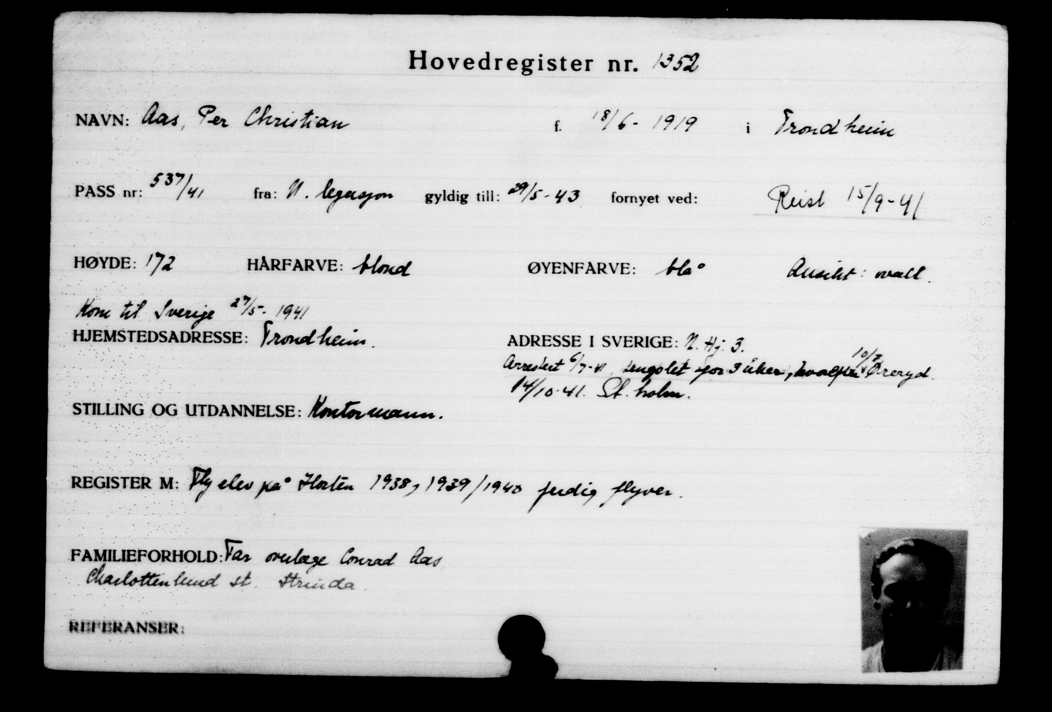 Utenriksstasjonene, Legasjonen i Stockholm, Flyktningkontoret, AV/RA-S-6753/V/Va/L0002: Kjesäterkartoteket, flyktninger med registreringsnr. 1001-2000, 1940-1945, p. 511