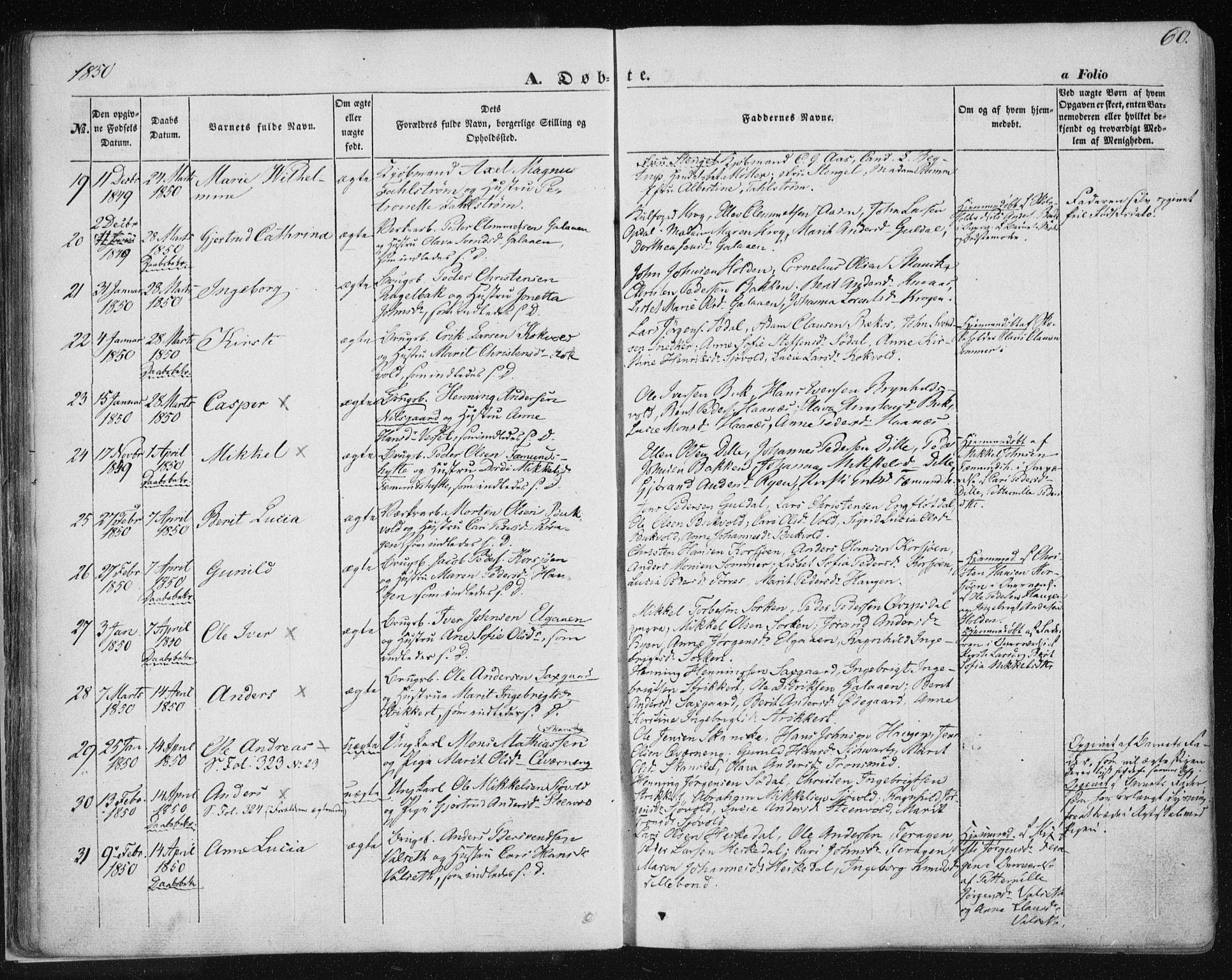 Ministerialprotokoller, klokkerbøker og fødselsregistre - Sør-Trøndelag, SAT/A-1456/681/L0931: Parish register (official) no. 681A09, 1845-1859, p. 60