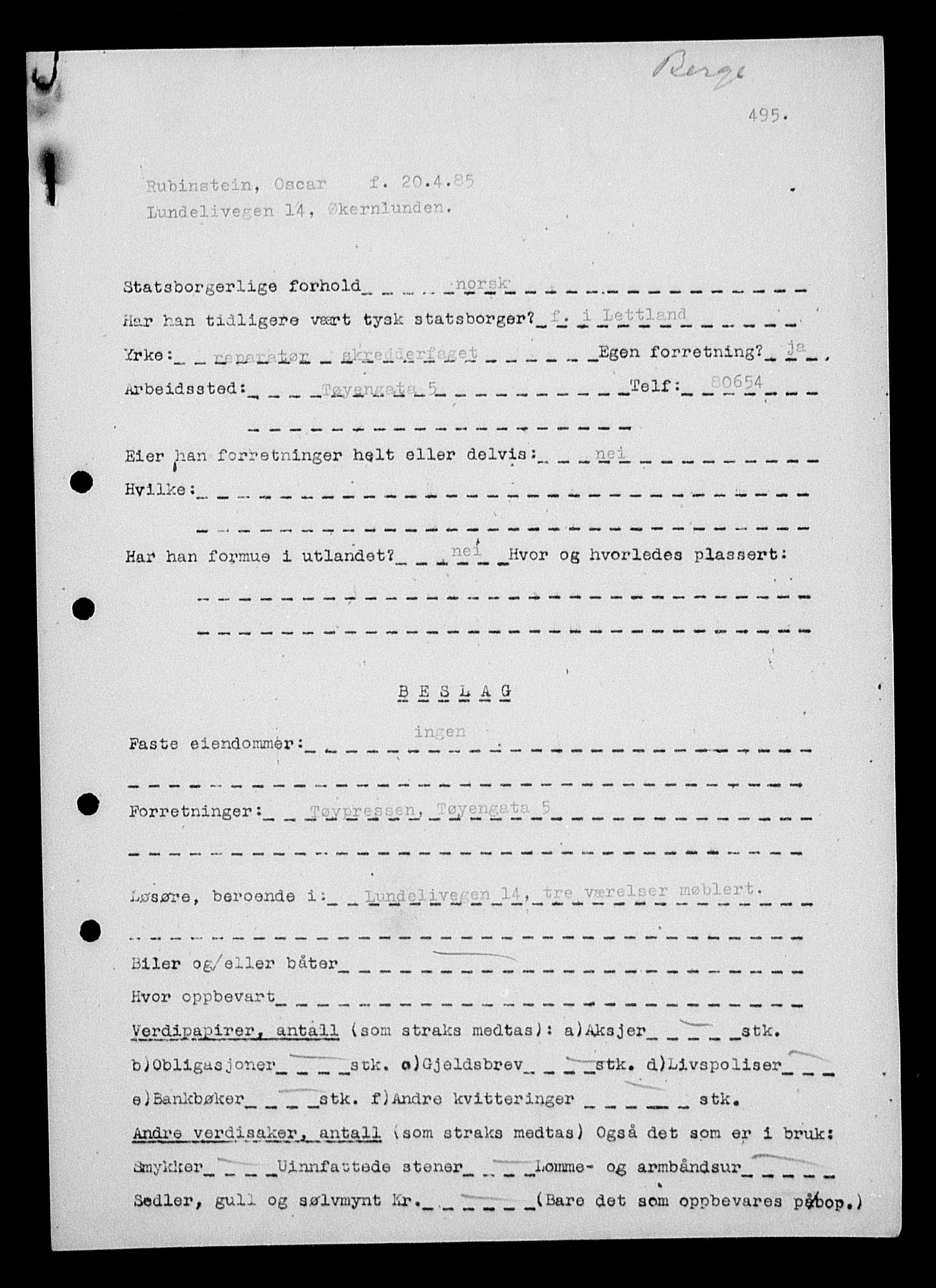 Justisdepartementet, Tilbakeføringskontoret for inndratte formuer, AV/RA-S-1564/H/Hc/Hcc/L0975: --, 1945-1947, p. 328