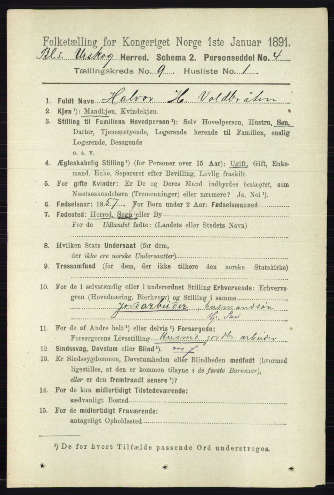 RA, 1891 census for 0224 Aurskog, 1891, p. 4510