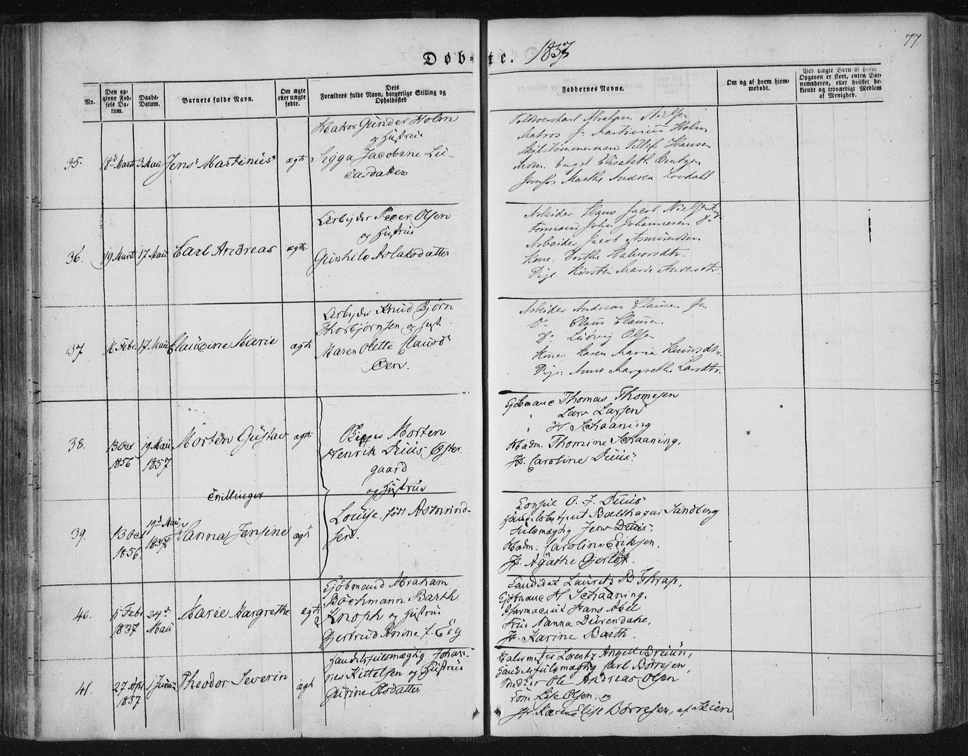 Kragerø kirkebøker, AV/SAKO-A-278/F/Fa/L0006: Parish register (official) no. 6, 1847-1861, p. 77