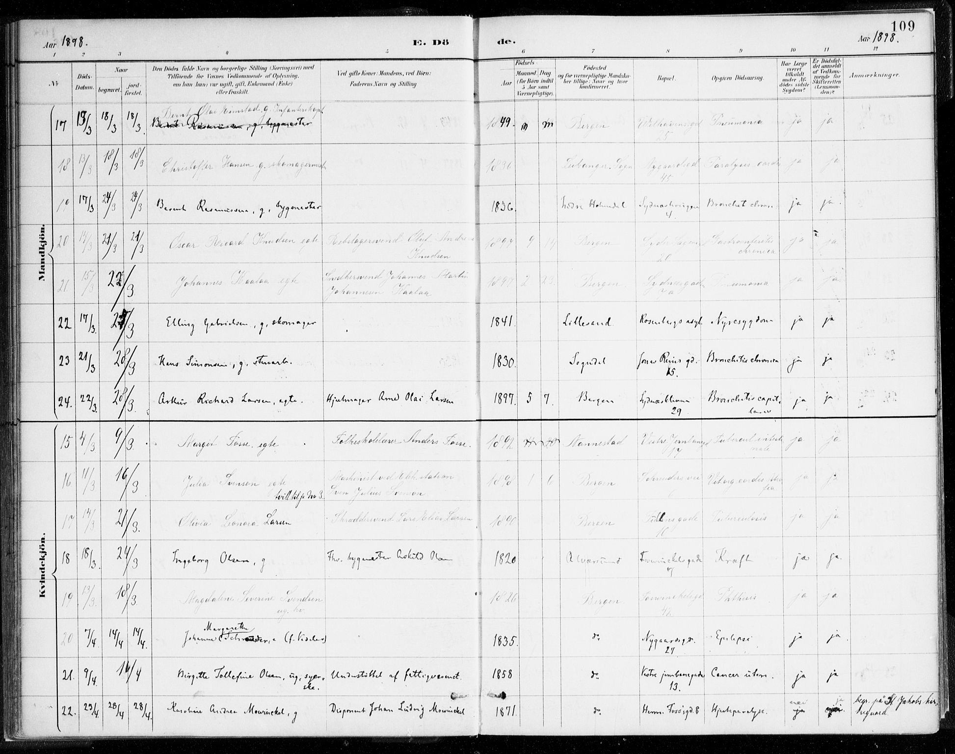 Johanneskirken sokneprestembete, AV/SAB-A-76001/H/Haa/L0019: Parish register (official) no. E 1, 1885-1915, p. 109