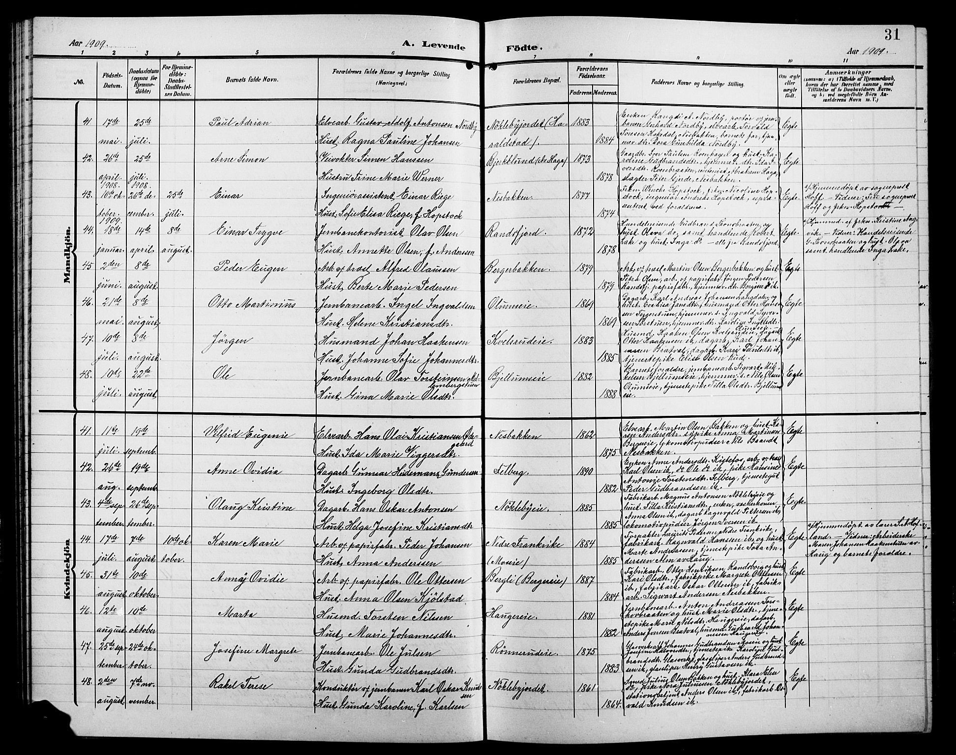 Jevnaker prestekontor, SAH/PREST-116/H/Ha/Hab/L0004: Parish register (copy) no. 4, 1907-1918, p. 31