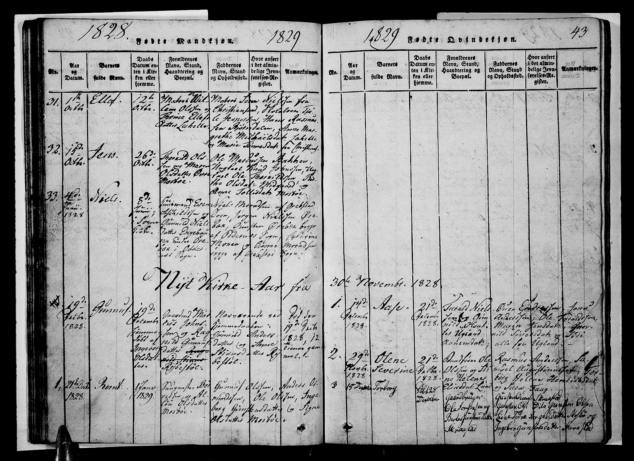 Oddernes sokneprestkontor, AV/SAK-1111-0033/F/Fb/Fba/L0003: Parish register (copy) no. B 3, 1820-1838, p. 43