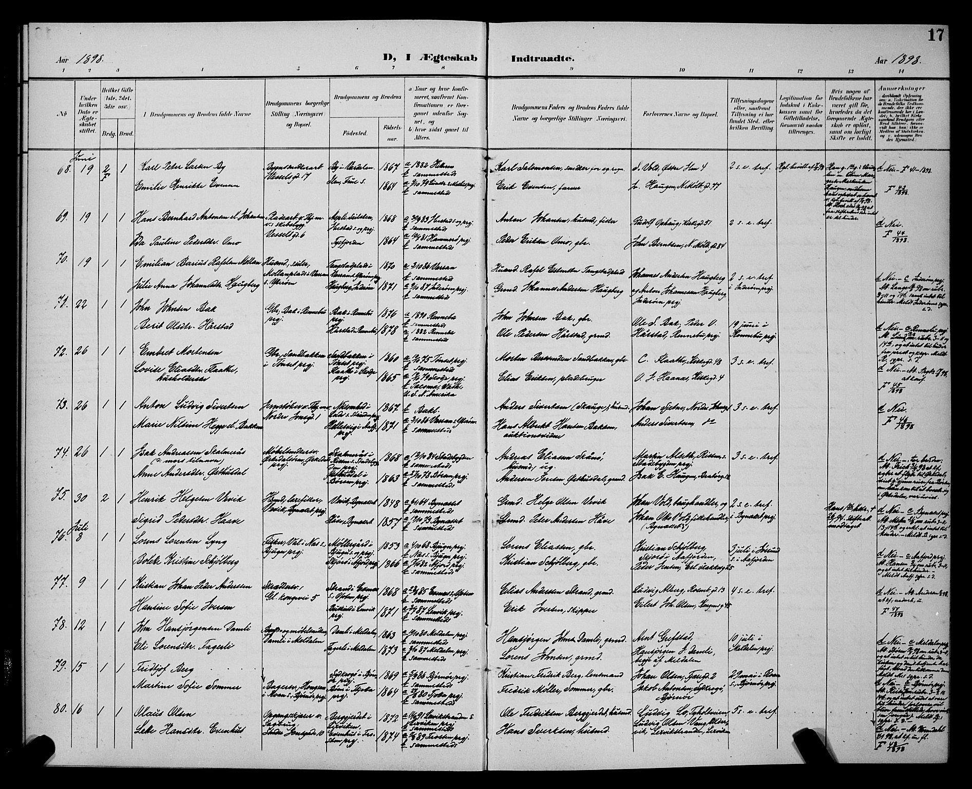 Ministerialprotokoller, klokkerbøker og fødselsregistre - Sør-Trøndelag, AV/SAT-A-1456/604/L0226: Parish register (copy) no. 604C09, 1897-1900, p. 17