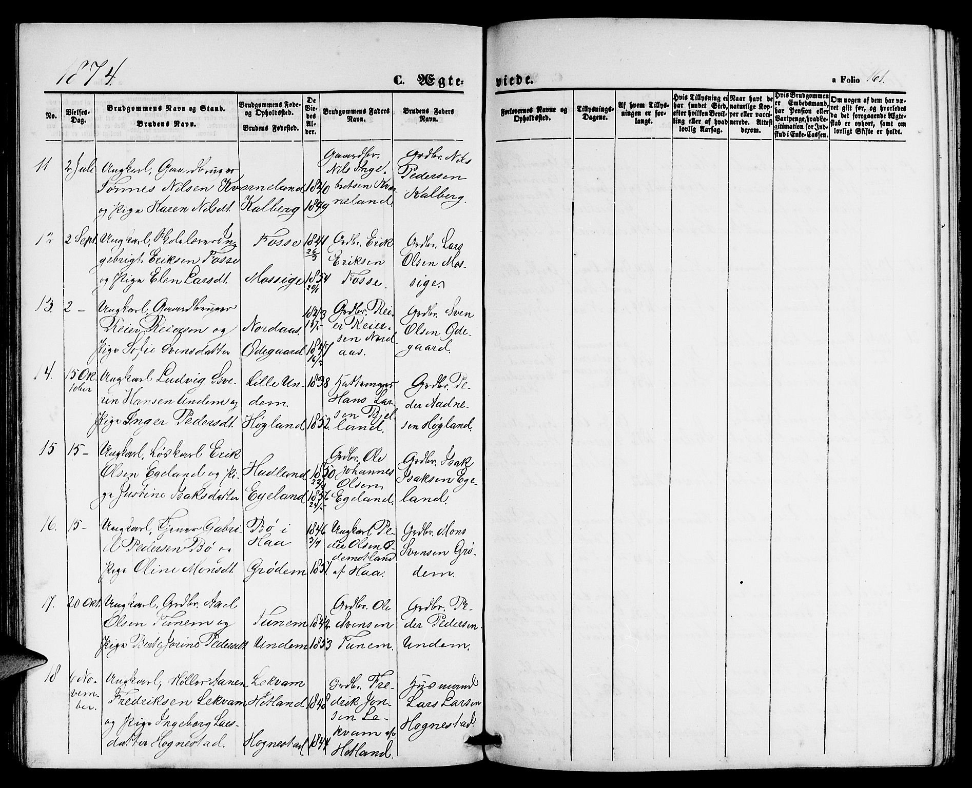 Lye sokneprestkontor, AV/SAST-A-101794/001/30BB/L0004: Parish register (copy) no. B 4, 1868-1878, p. 161