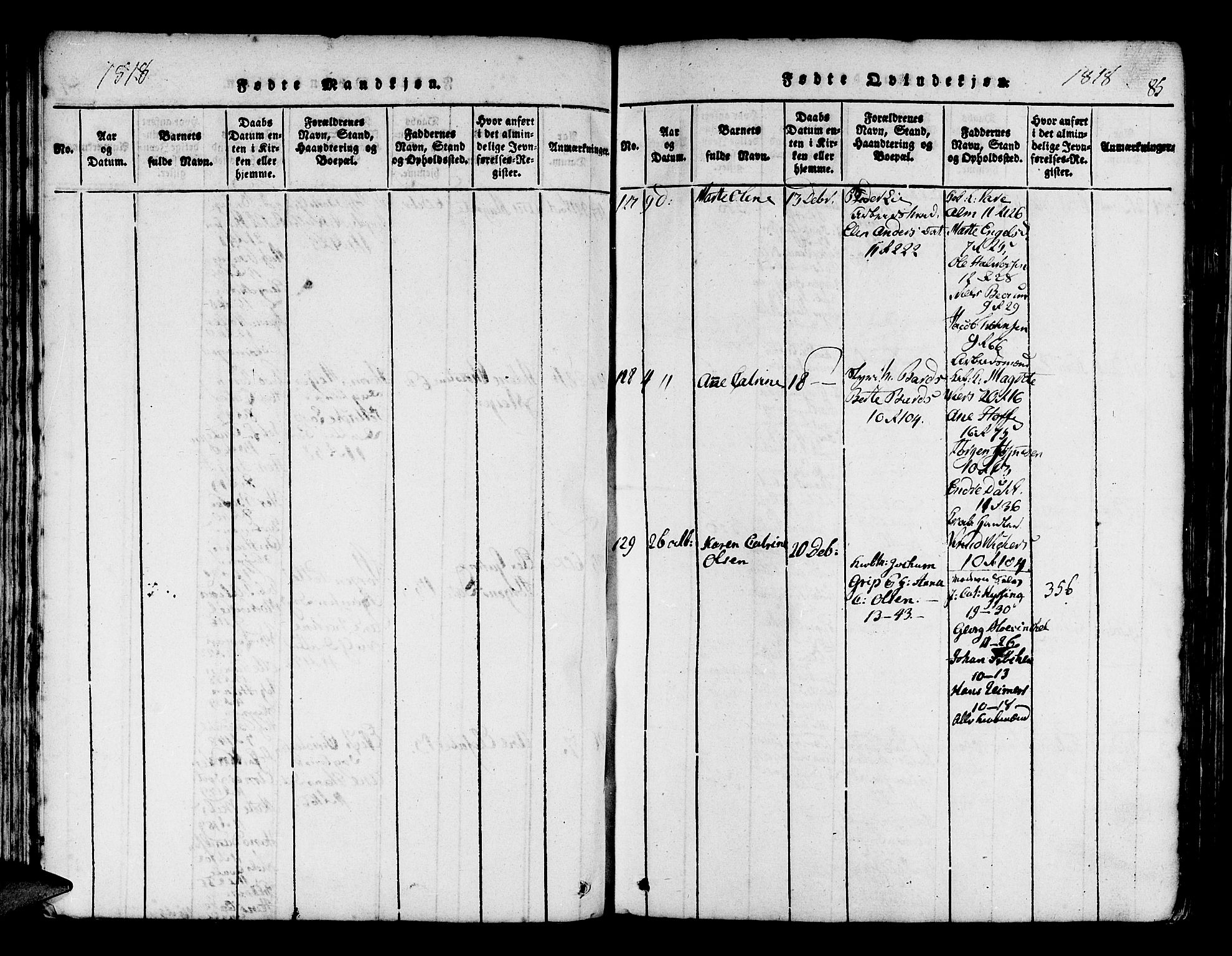 Domkirken sokneprestembete, SAB/A-74801/H/Haa/L0010: Parish register (official) no. A 10, 1816-1821, p. 85