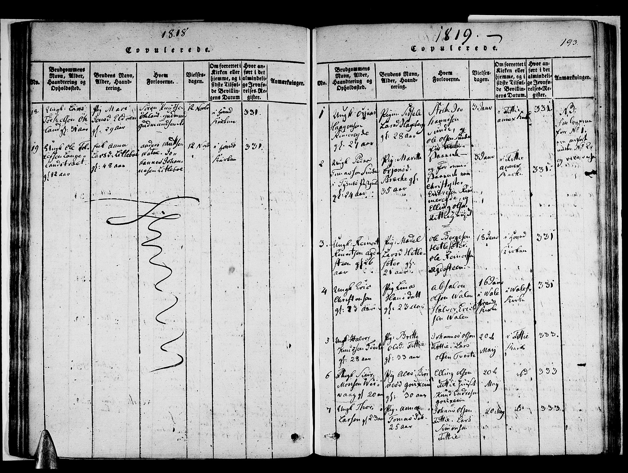 Stord sokneprestembete, SAB/A-78201/H/Haa: Parish register (official) no. A 5, 1816-1825, p. 193