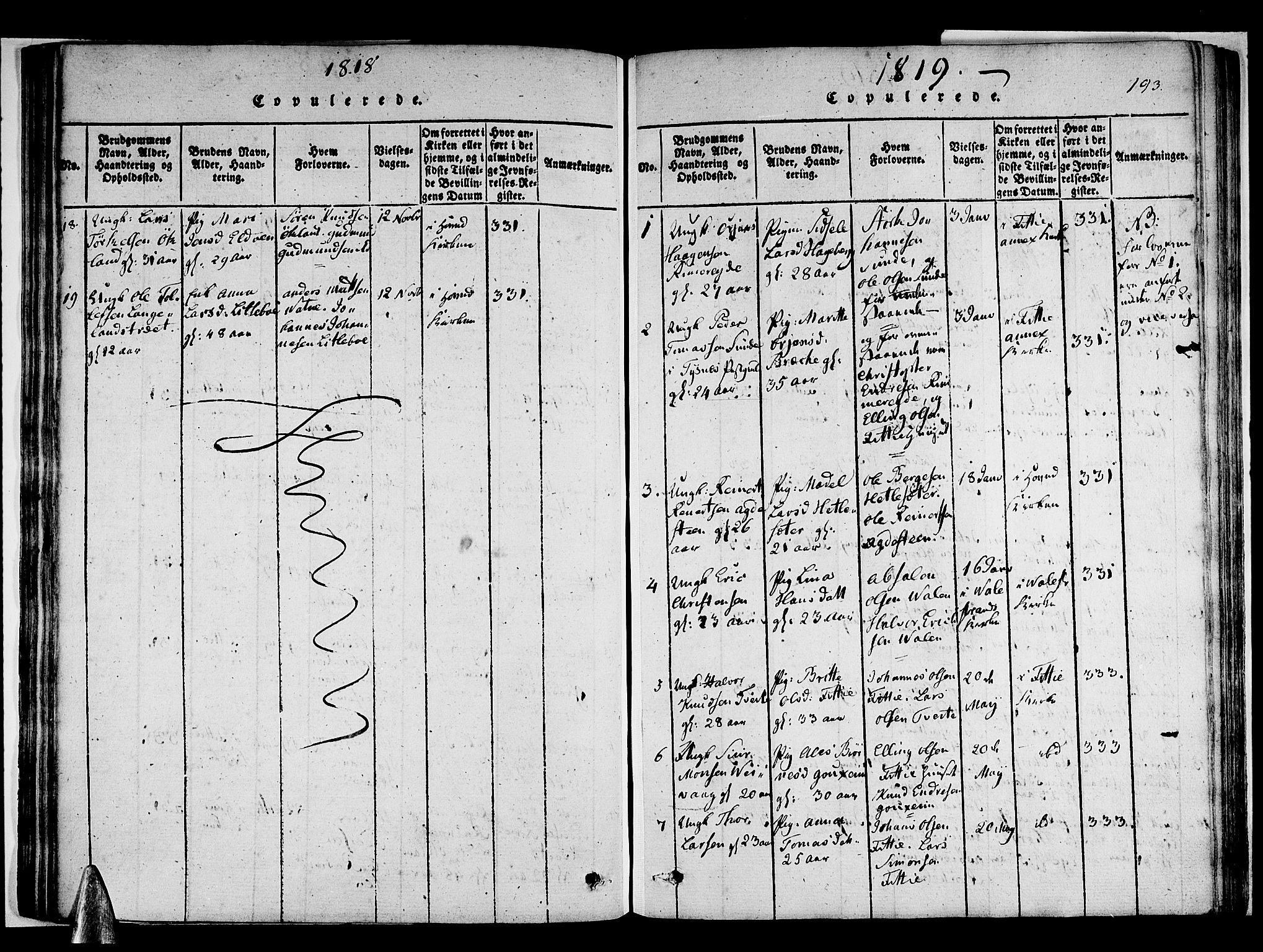 Stord sokneprestembete, AV/SAB-A-78201/H/Haa: Parish register (official) no. A 5, 1816-1825, p. 193