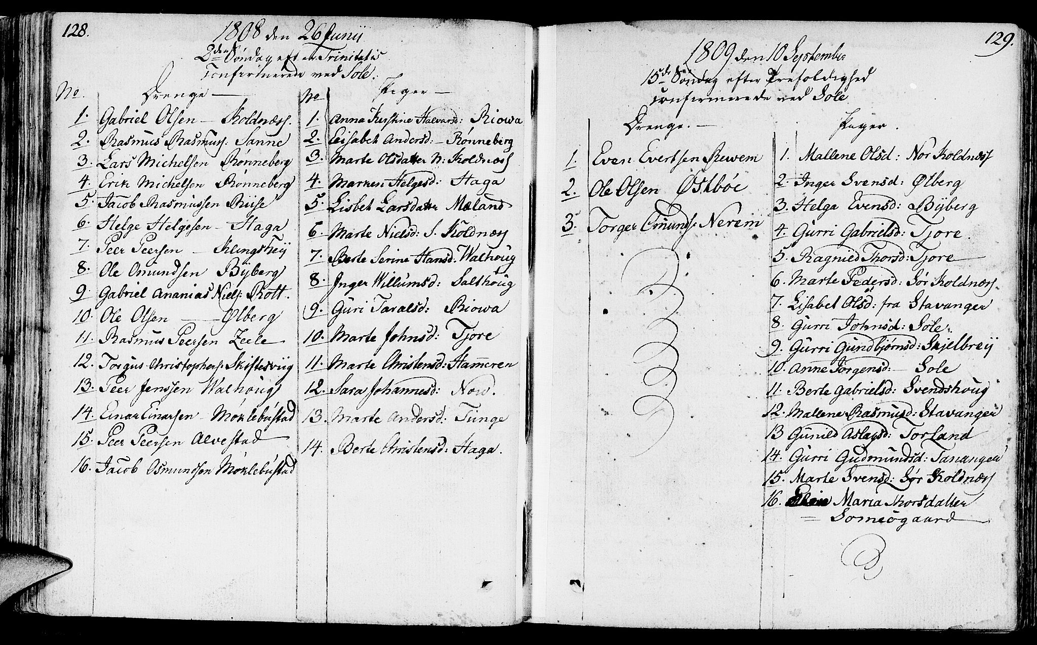 Håland sokneprestkontor, SAST/A-101802/001/30BA/L0003: Parish register (official) no. A 3, 1794-1815, p. 128-129