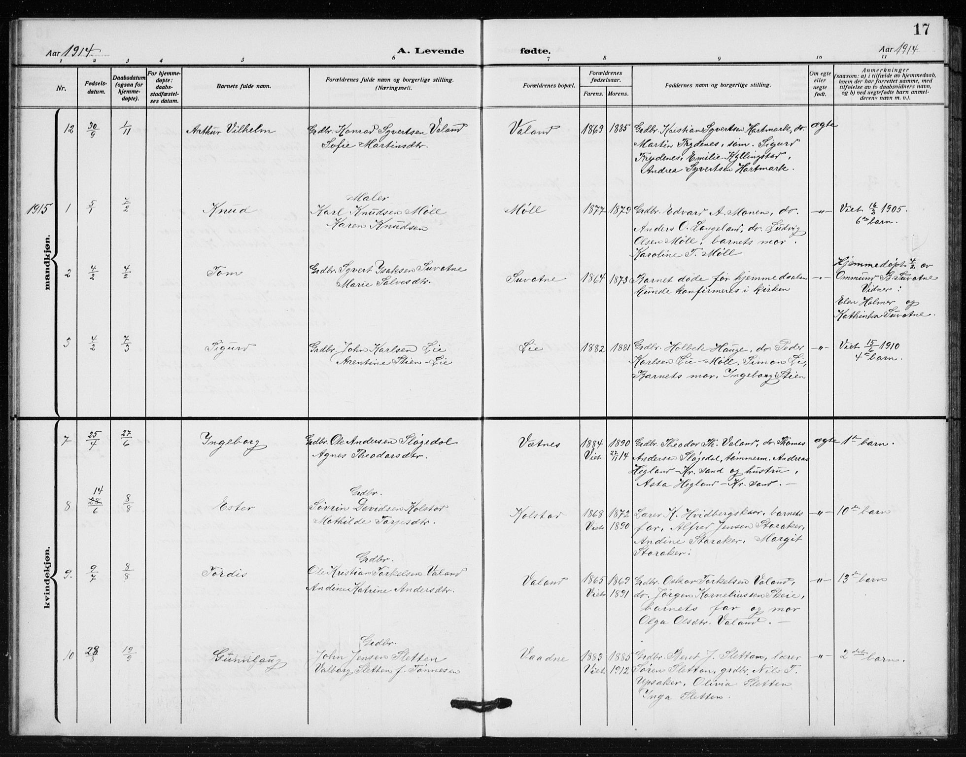 Holum sokneprestkontor, SAK/1111-0022/F/Fb/Fba/L0006: Parish register (copy) no. B 6, 1910-1936, p. 17
