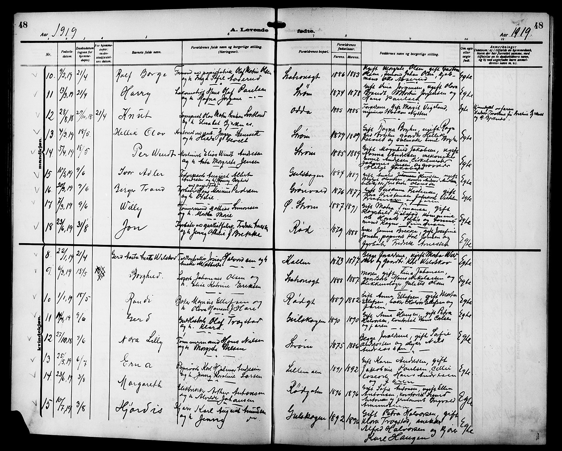 Strømsgodset kirkebøker, AV/SAKO-A-324/G/Ga/L0003: Parish register (copy) no. 3, 1911-1926, p. 48