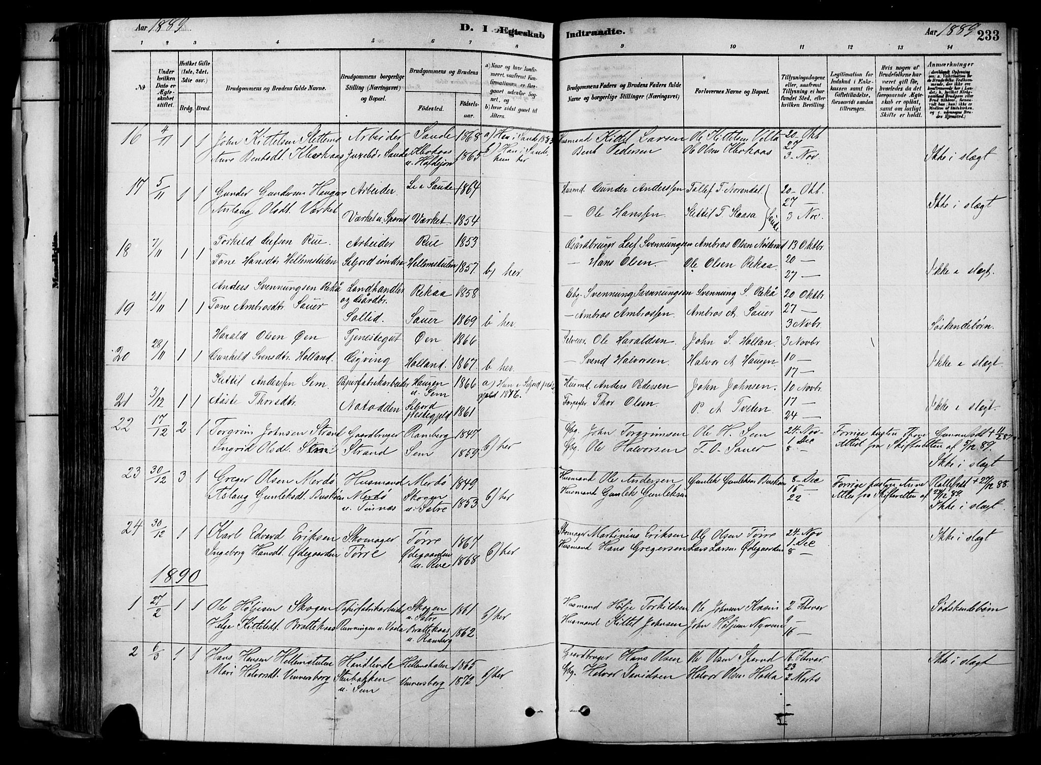 Heddal kirkebøker, SAKO/A-268/F/Fa/L0008: Parish register (official) no. I 8, 1878-1903, p. 233