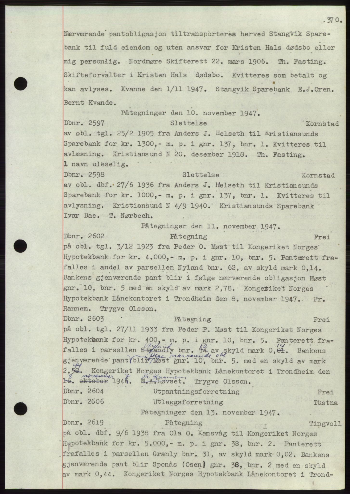 Nordmøre sorenskriveri, AV/SAT-A-4132/1/2/2Ca: Mortgage book no. C82b, 1946-1951, Diary no: : 2597/1947