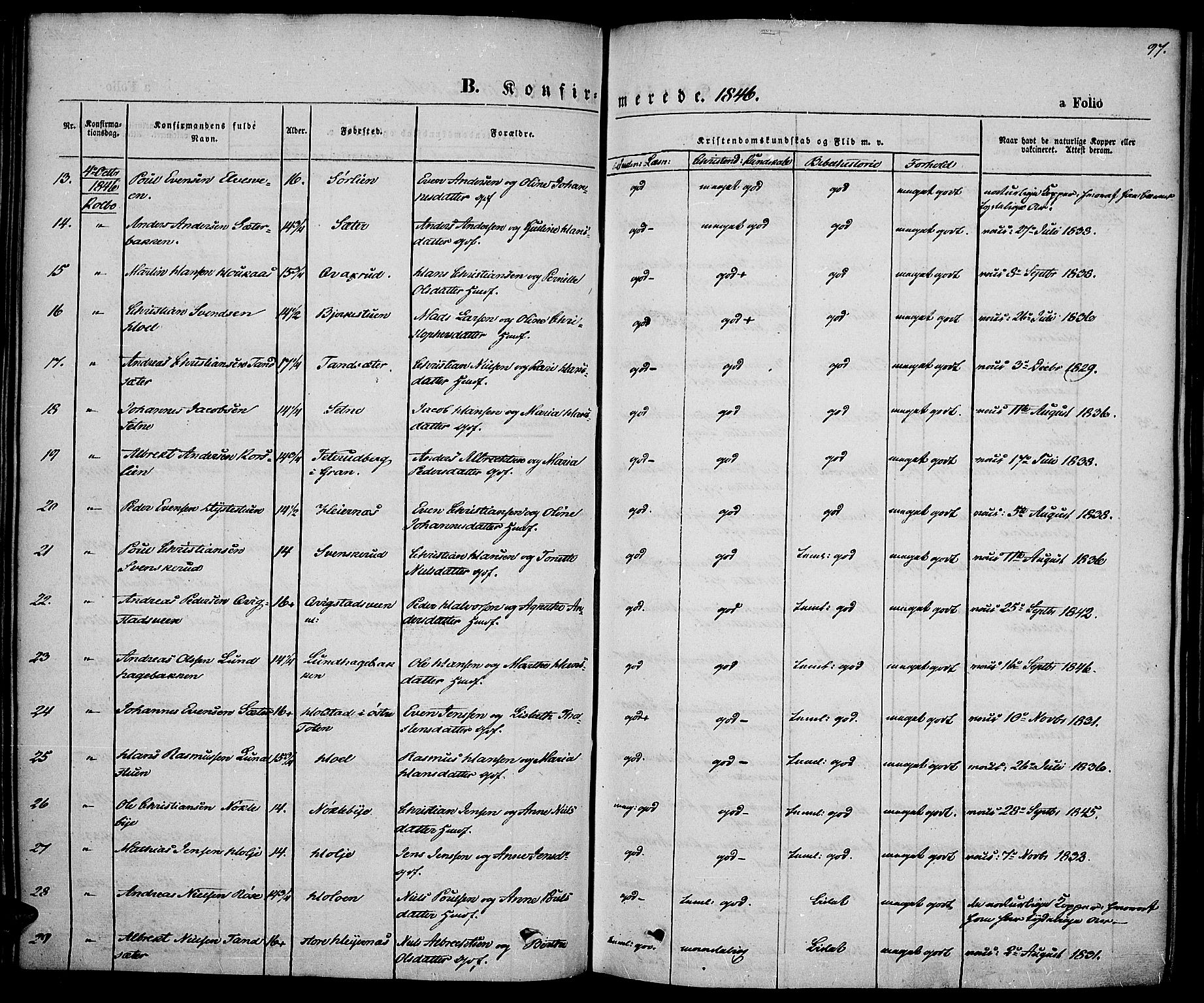 Vestre Toten prestekontor, AV/SAH-PREST-108/H/Ha/Haa/L0004: Parish register (official) no. 4, 1844-1849, p. 97