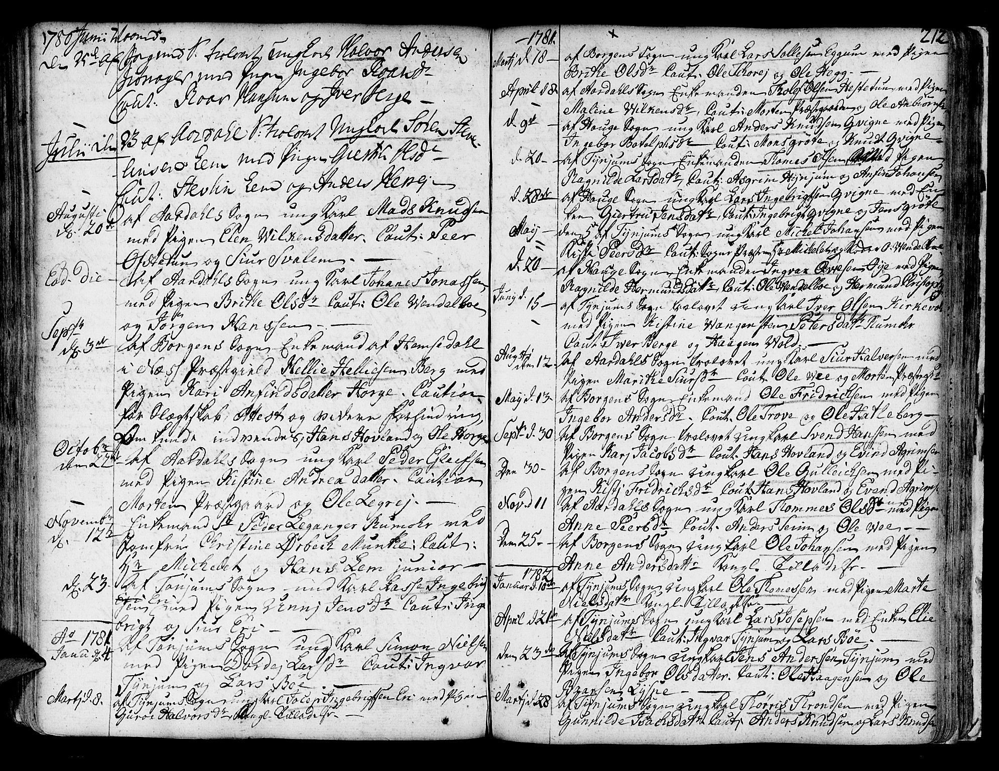 Lærdal sokneprestembete, SAB/A-81201: Parish register (official) no. A 2, 1752-1782, p. 212