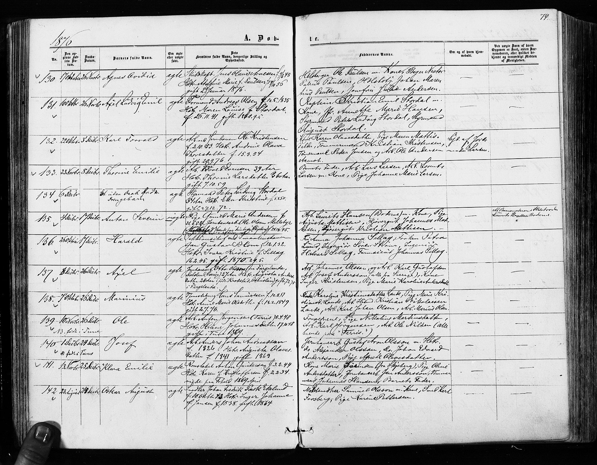 Sarpsborg prestekontor Kirkebøker, AV/SAO-A-2006/F/Fa/L0002: Parish register (official) no. 2, 1869-1877, p. 74