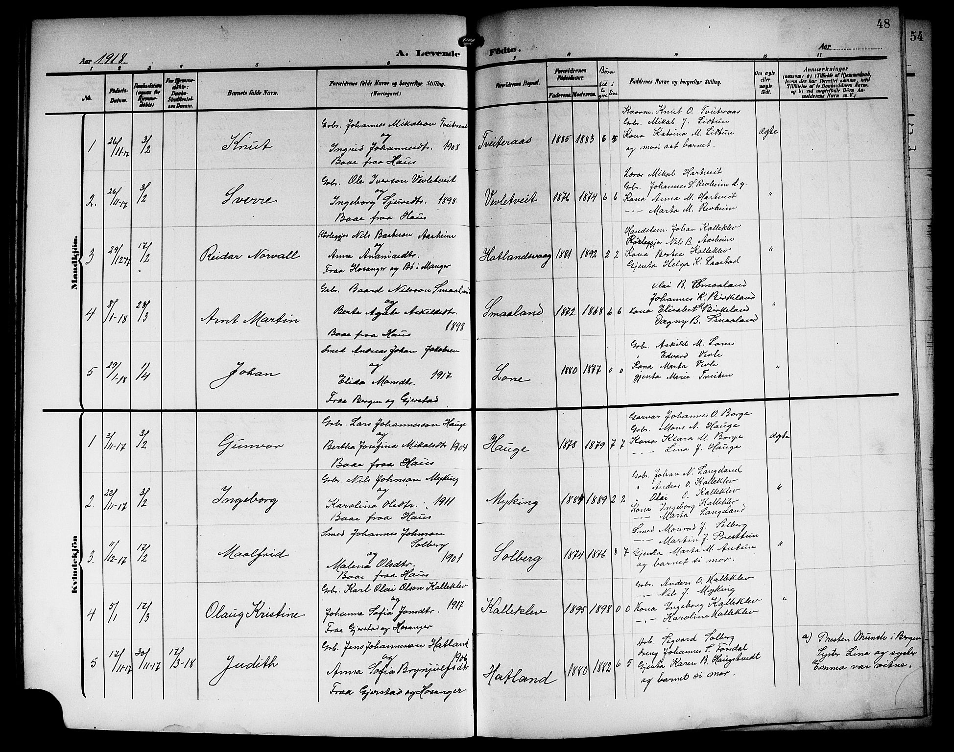 Haus sokneprestembete, AV/SAB-A-75601/H/Hab: Parish register (copy) no. C 4, 1907-1922, p. 48