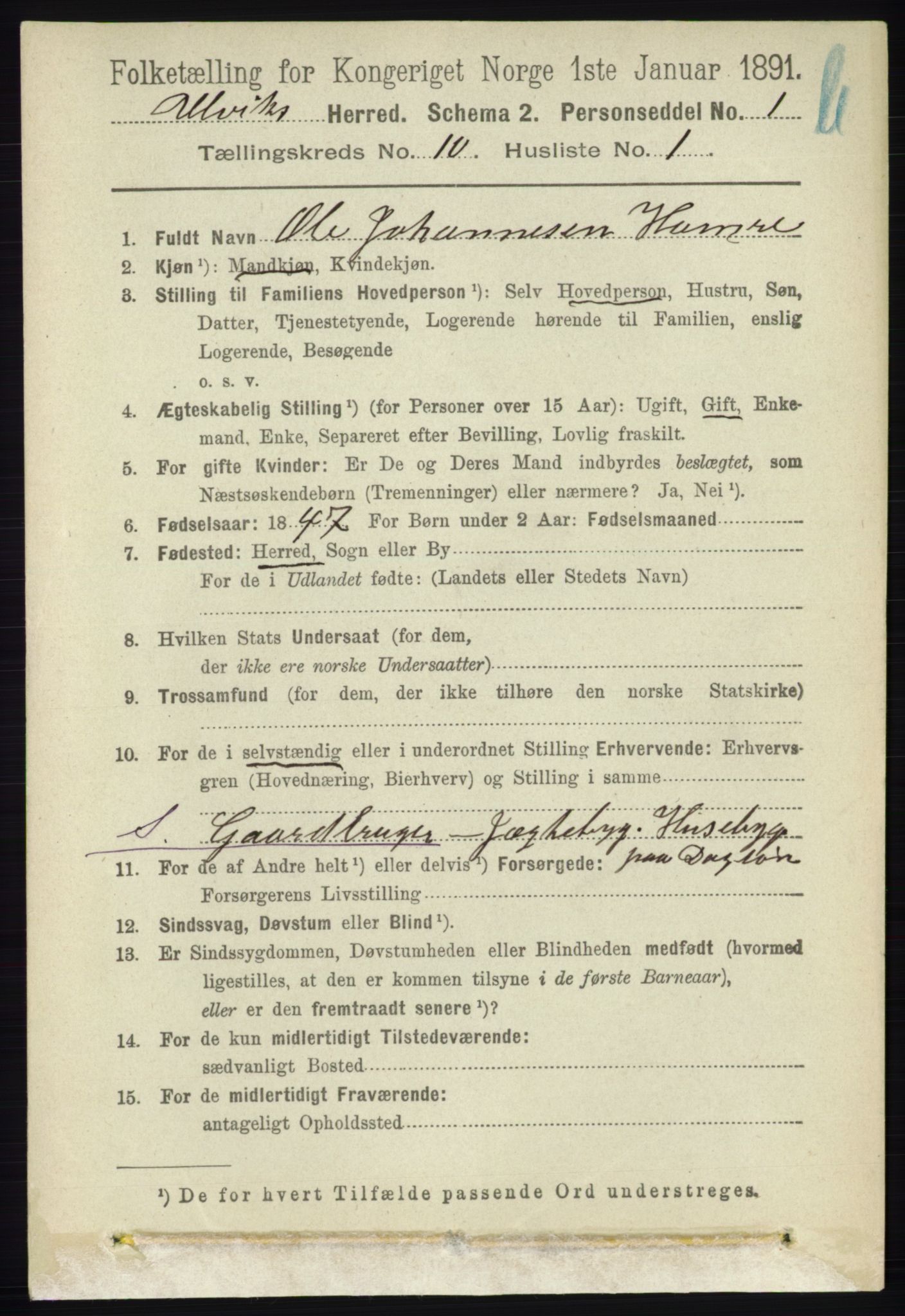 RA, 1891 census for 1233 Ulvik, 1891, p. 3231