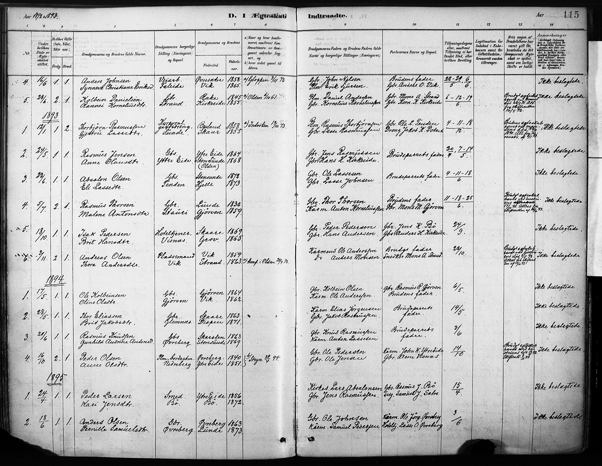 Stryn Sokneprestembete, AV/SAB-A-82501: Parish register (official) no. B 1, 1878-1907, p. 115