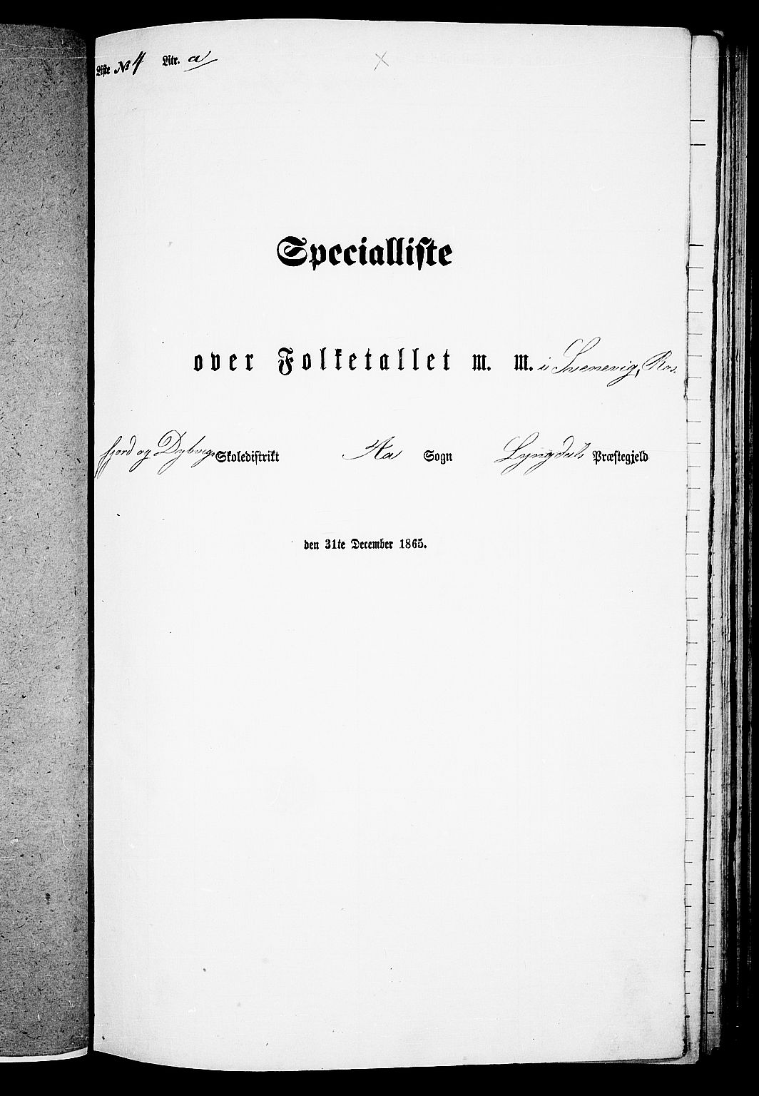 RA, 1865 census for Lyngdal, 1865, p. 83