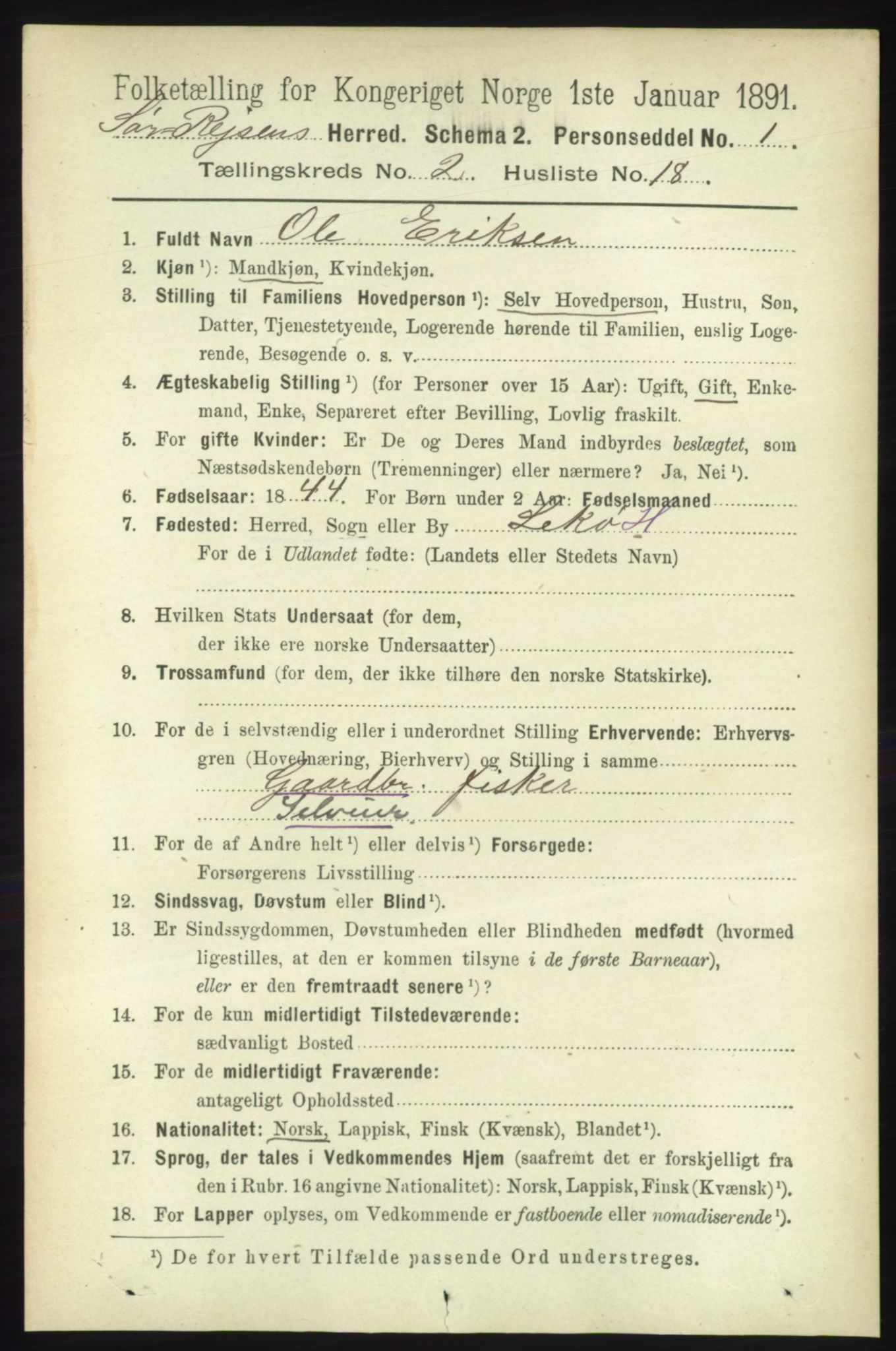 RA, 1891 census for 1925 Sørreisa, 1891, p. 466