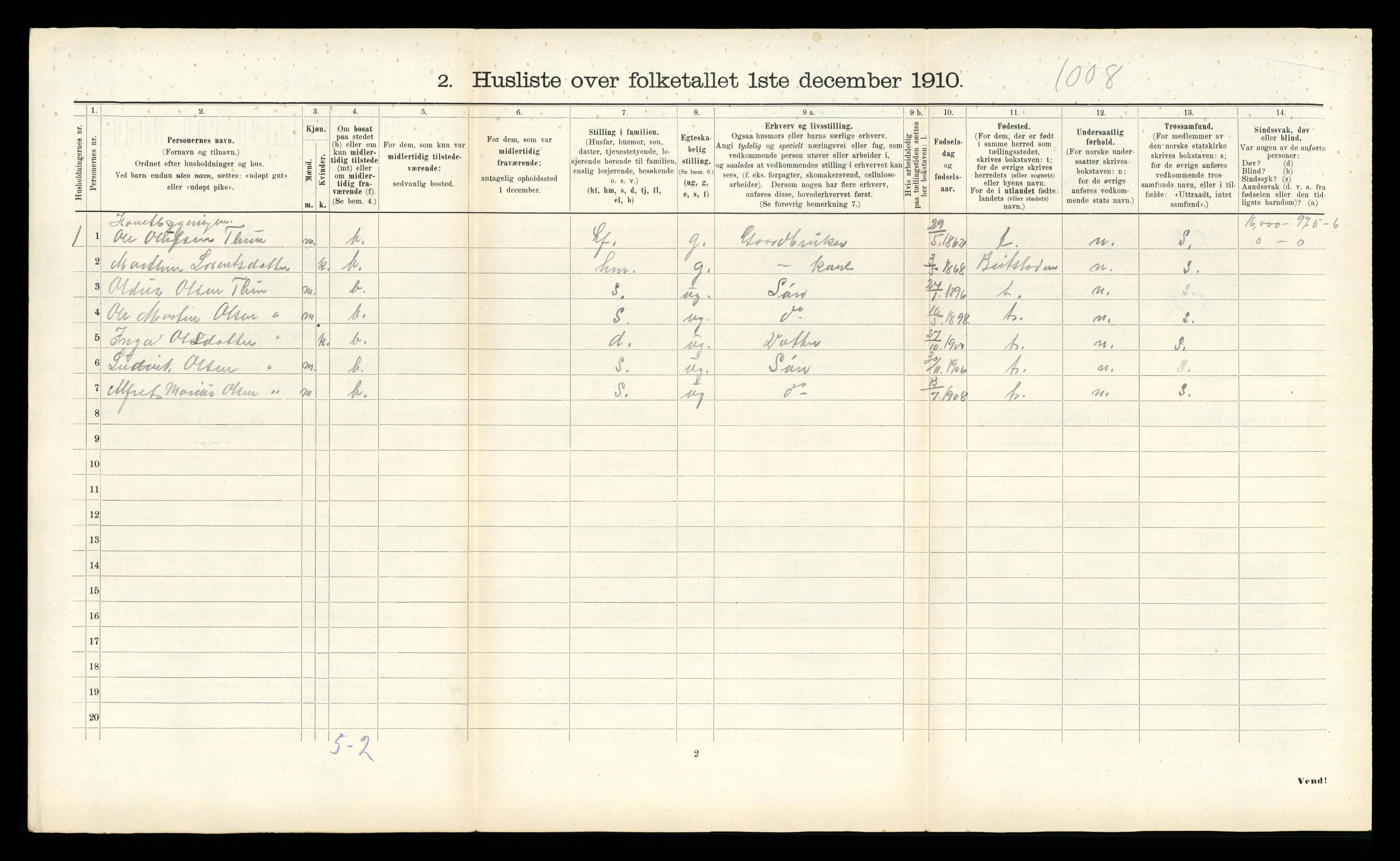 RA, 1910 census for Verran, 1910, p. 456