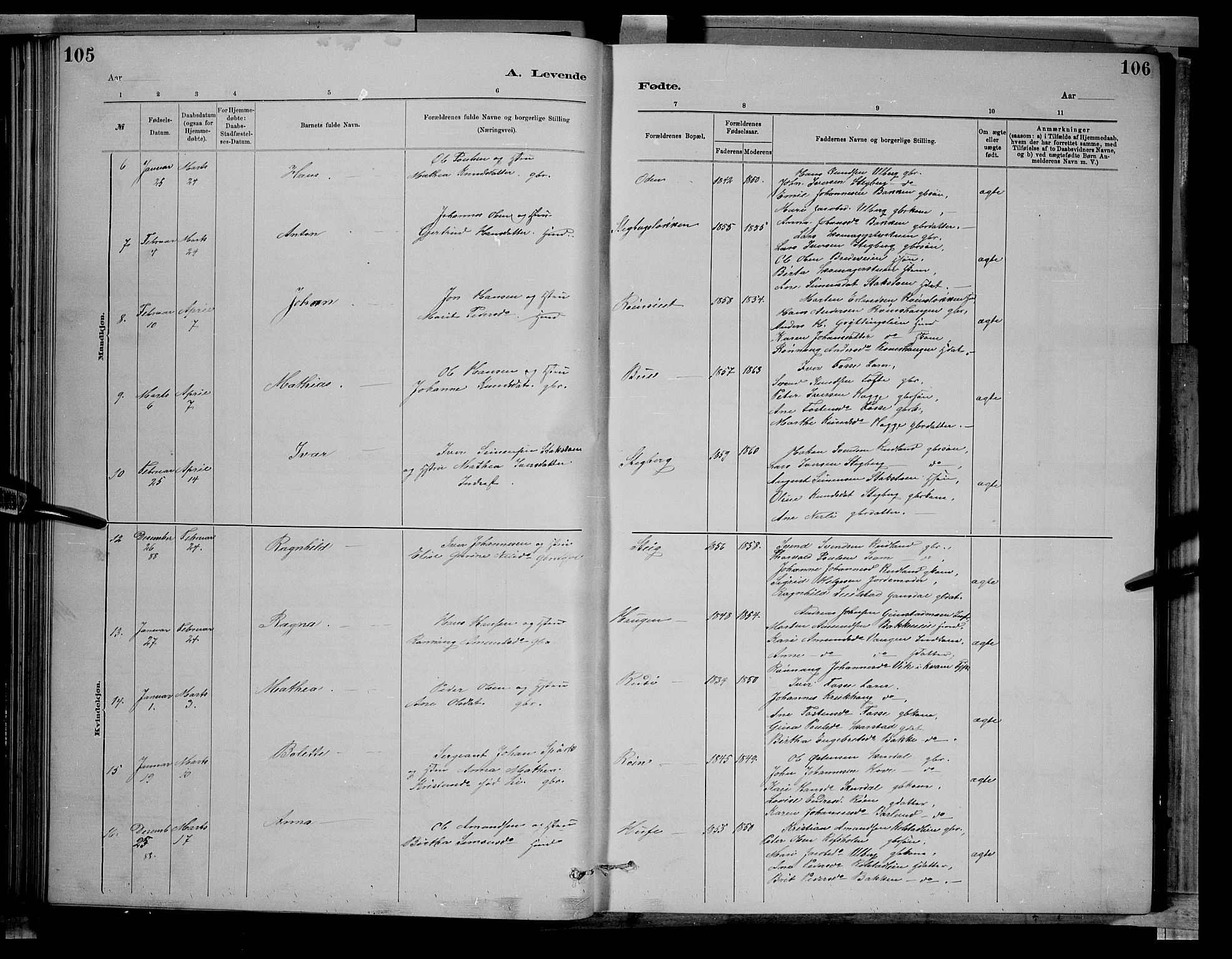 Sør-Fron prestekontor, AV/SAH-PREST-010/H/Ha/Hab/L0003: Parish register (copy) no. 3, 1884-1896, p. 105-106