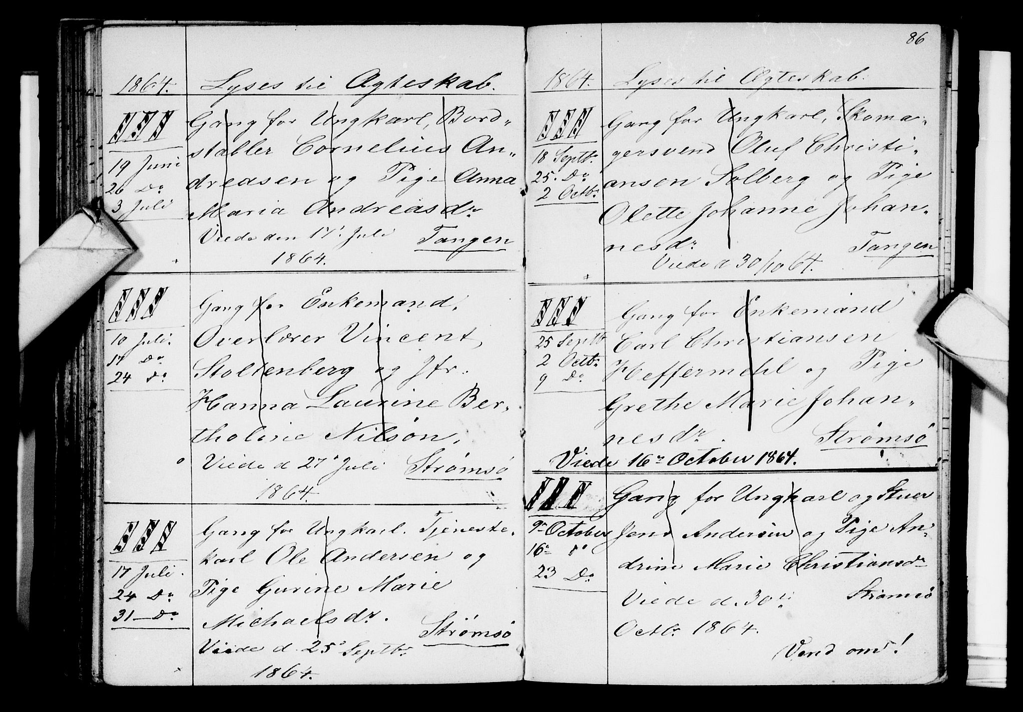 Strømsø kirkebøker, AV/SAKO-A-246/H/Ha/L0002: Banns register no. 2, 1850-1866, p. 86