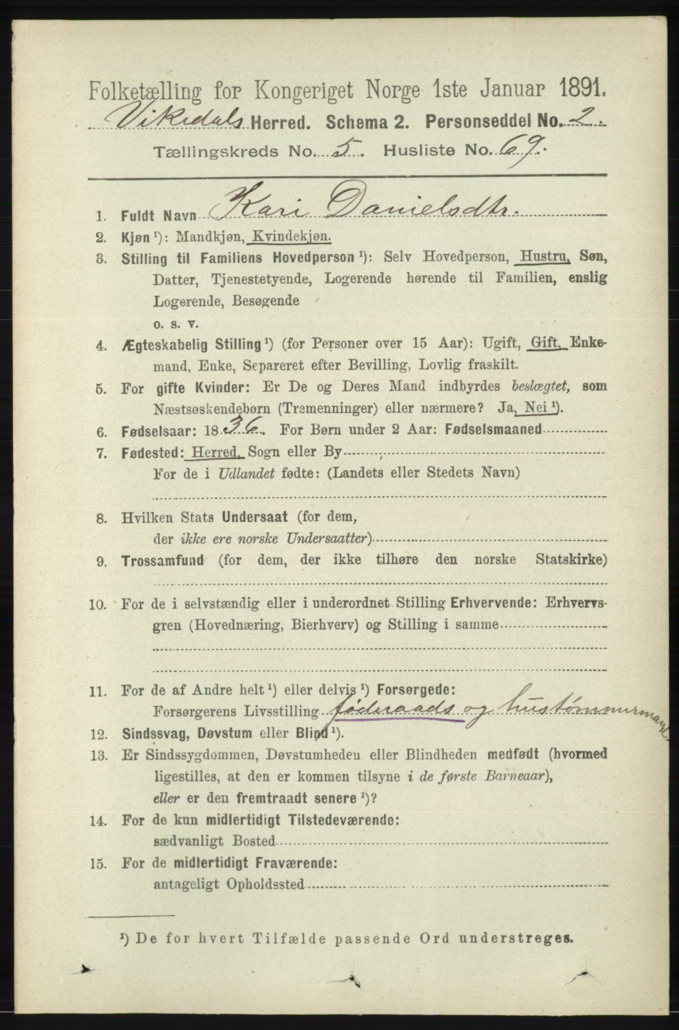 RA, 1891 census for 1157 Vikedal, 1891, p. 1480