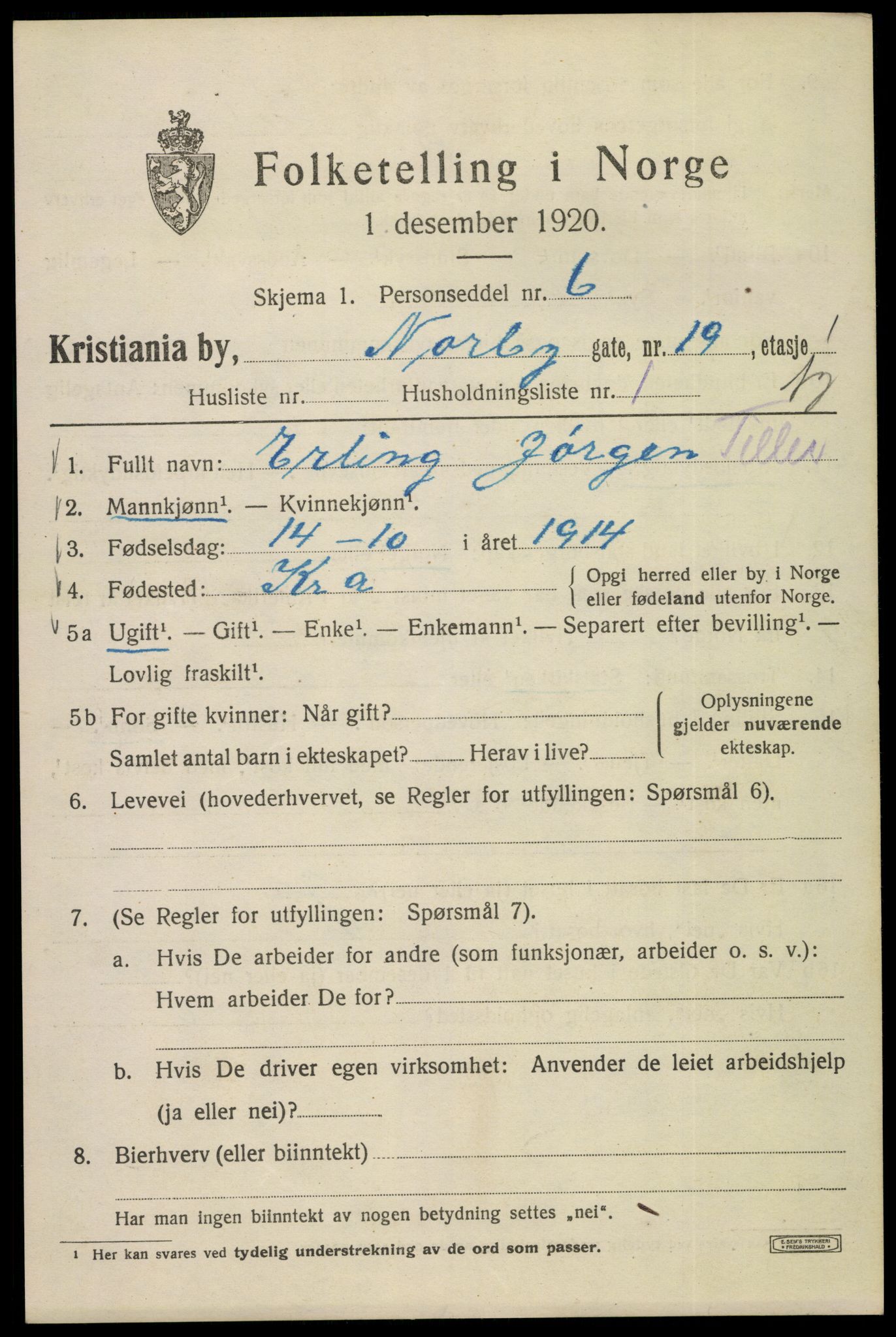 SAO, 1920 census for Kristiania, 1920, p. 419621