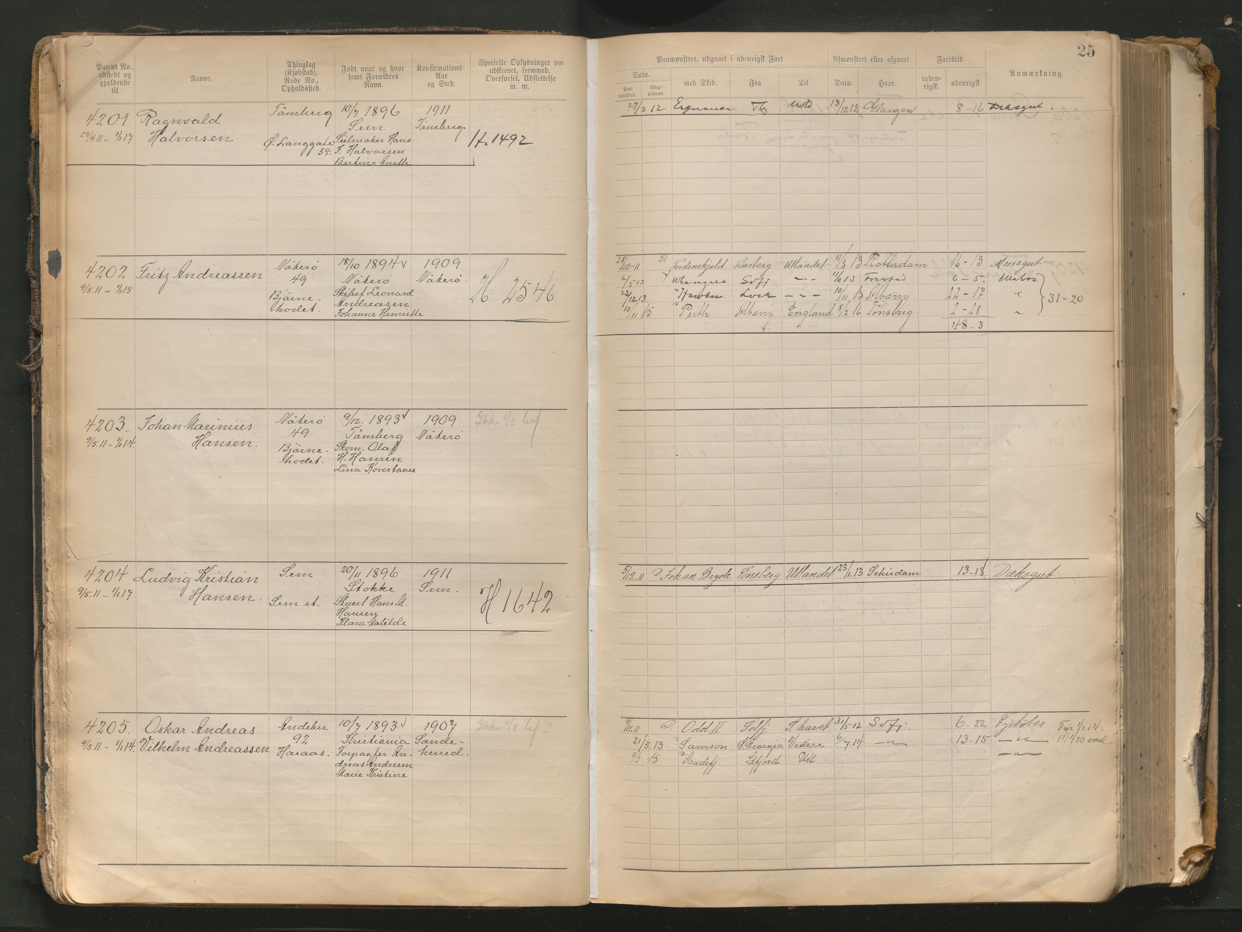 Tønsberg innrulleringskontor, AV/SAKO-A-786/F/Fb/L0010: Annotasjonsrulle Patent nr. 4081-4988, 1911-1948, p. 25